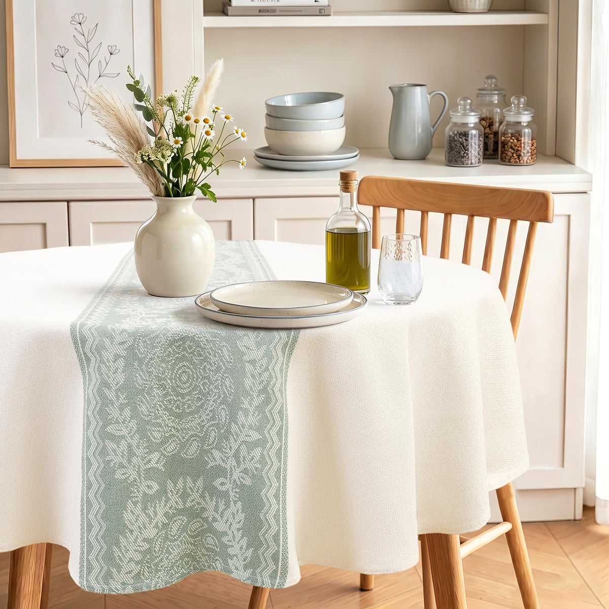 JIUZHEN Rectangle Table Cloth Faux Linen Farmhouse Tablecloth, Wrinkle and Stain Resistant Decorative Fabric Rectangular Spring Table Cover for Dining/Party/Birthday/Wedding, Beige, 54 x 80 Inch