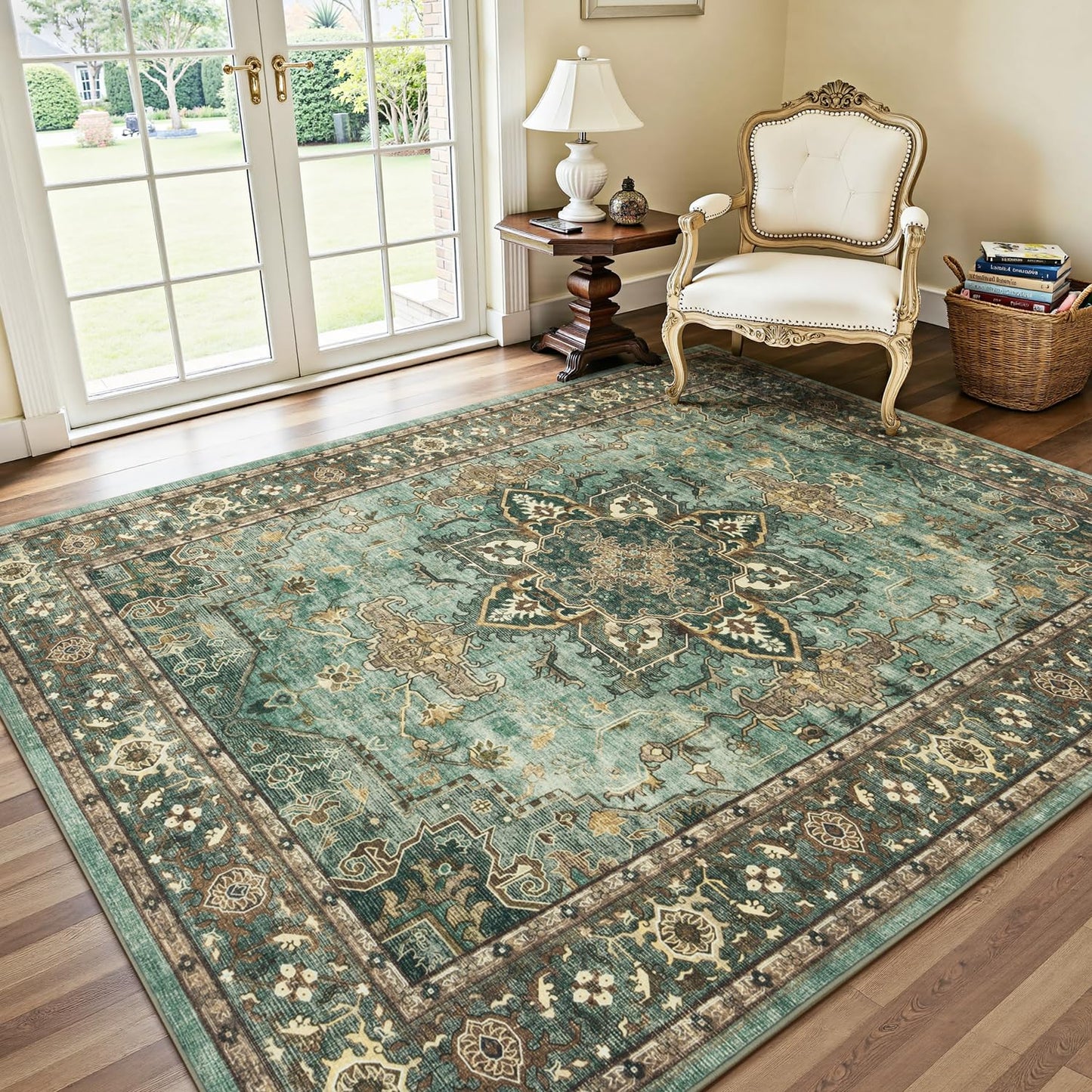 Lofus 5x7 Area Rugs for Living Room Bedroom, Soft Boho Carpet Floral Brown | High-Power Vacuuming, Non-Slip, Low Pile, Stain & Water Repellent, Soft, Skin-Friendly, for Kitchen Entryway Office