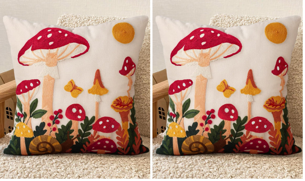 Embroidered Throw Pillow Cover 18x18 Inch, Flower Cluster | Decorative Pillow Cover, Floral Farmhouse Cushion Case with Hidden Zipper, Home Decor for Couch, Sofa, Living Room, Bedroom