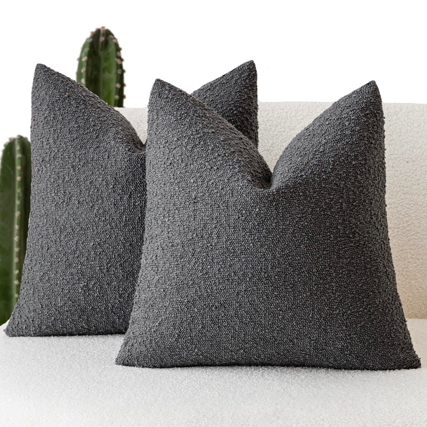 Foindtower Pack of 2, 20 x 20 Inch, Decorative Textured Boucle Throw Pillow Covers Accent Solid Pillow Cases Cozy Soft Couch Cushion Case for Chair Sofa Bedroom Living Room Home Decor, Cream White