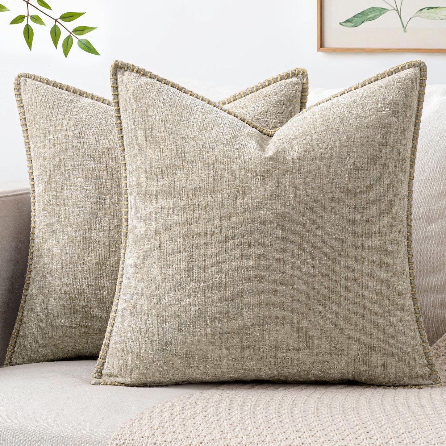 MIULEE Decorative Couch Throw Pillow Covers 18x18 Inch Sage Green 2 Pack | Farmhouse Pillow Covers with Stitched Edge, Soft Chenille Cushion Cases, for Sofa Bed Living Room Home Decor
