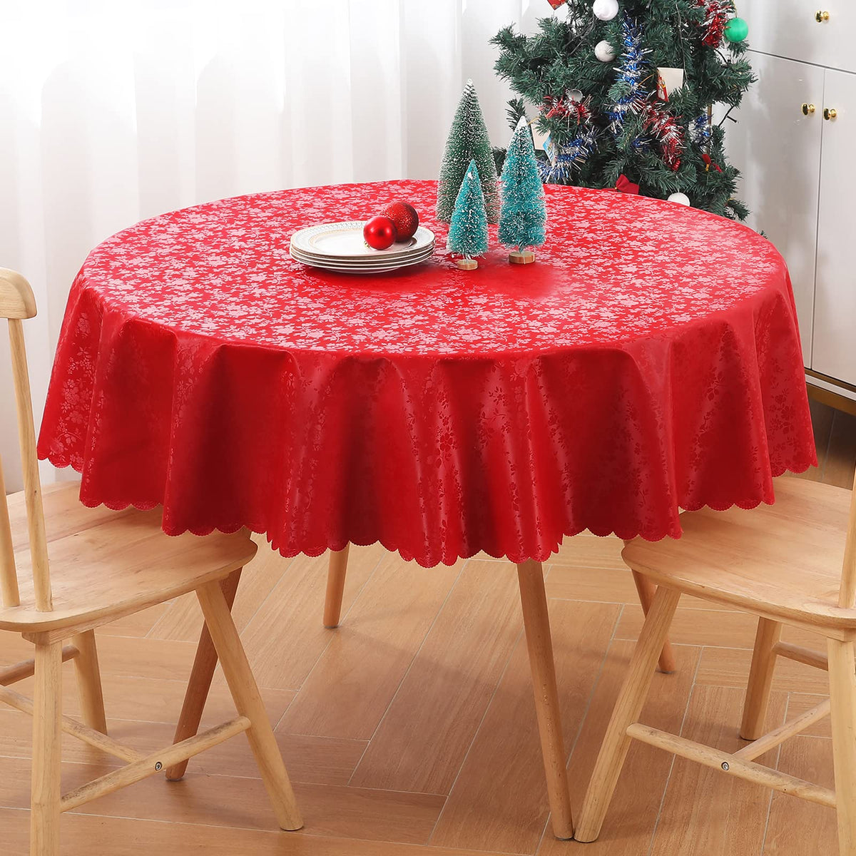 Smiry Rectangle Waterproof Heavy Duty Vinyl Tablecloths, 60 x 84 Inch | Wipeable Washable Floral Embossed Table Cover for Kitchen and Dining Room, Indoor & Outdoor Use, Beige
