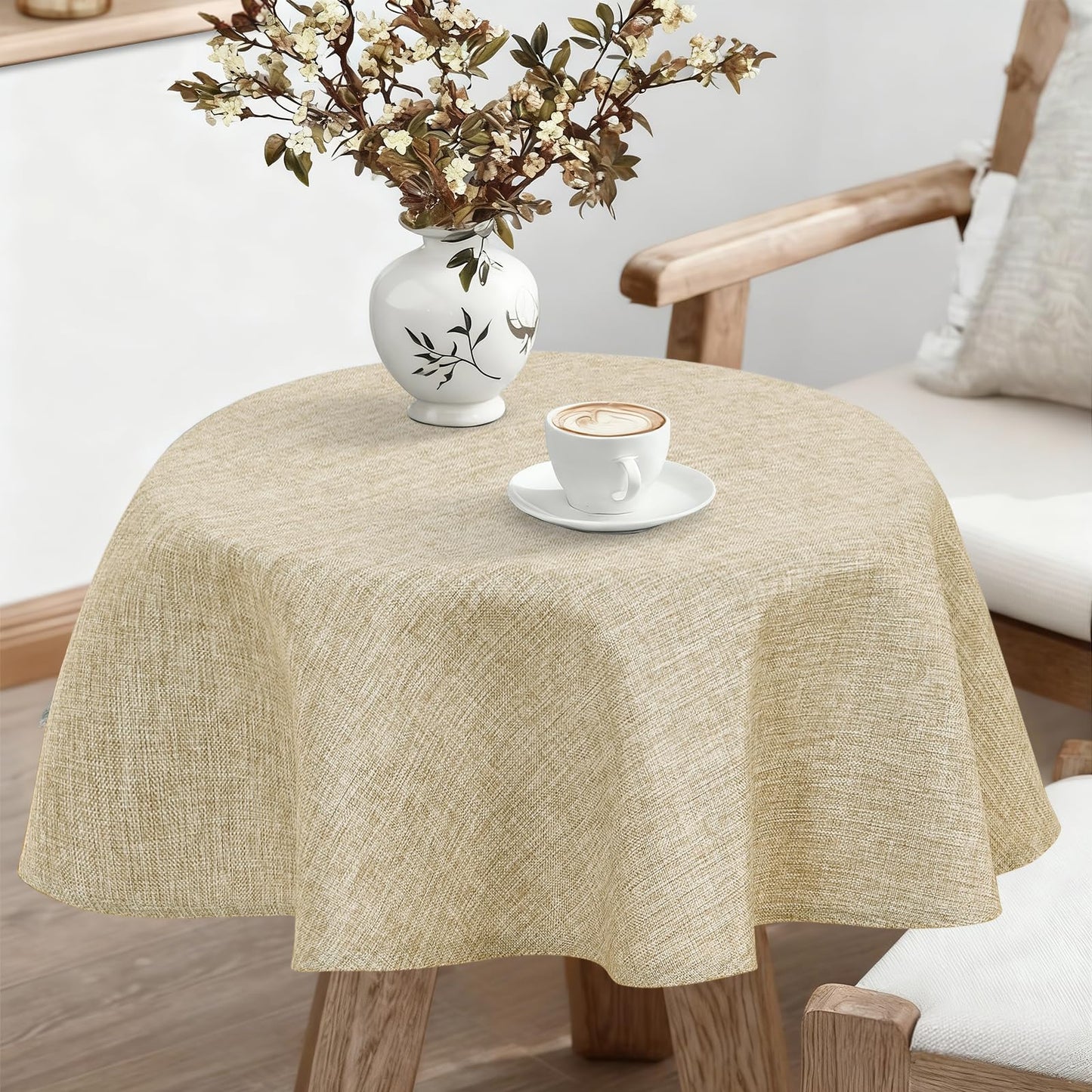 JIUZHEN Rectangle Table Cloth Faux Linen Farmhouse Tablecloth, Wrinkle and Stain Resistant Decorative Fabric Rectangular Spring Table Cover for Dining/Party/Birthday/Wedding, Beige, 54 x 80 Inch
