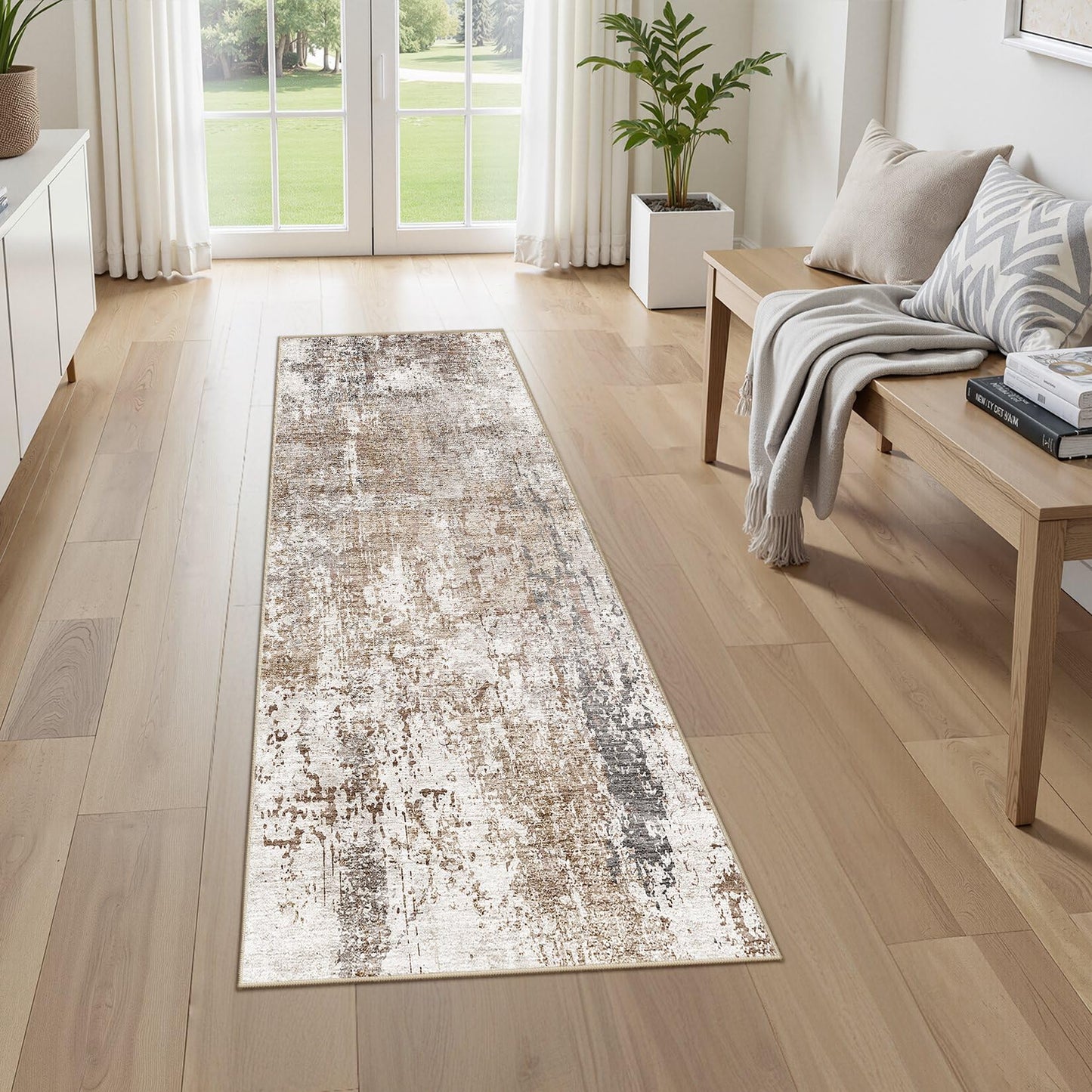 UERMEI 9x12 Area Rug Living Room Rugs - Washable Neutral Modern Abstract Soft Thin Large Rug Indoor Floor No Slip Rug Carpet for Bedroom Under Dining Table Home Office Decor - Brown Grey