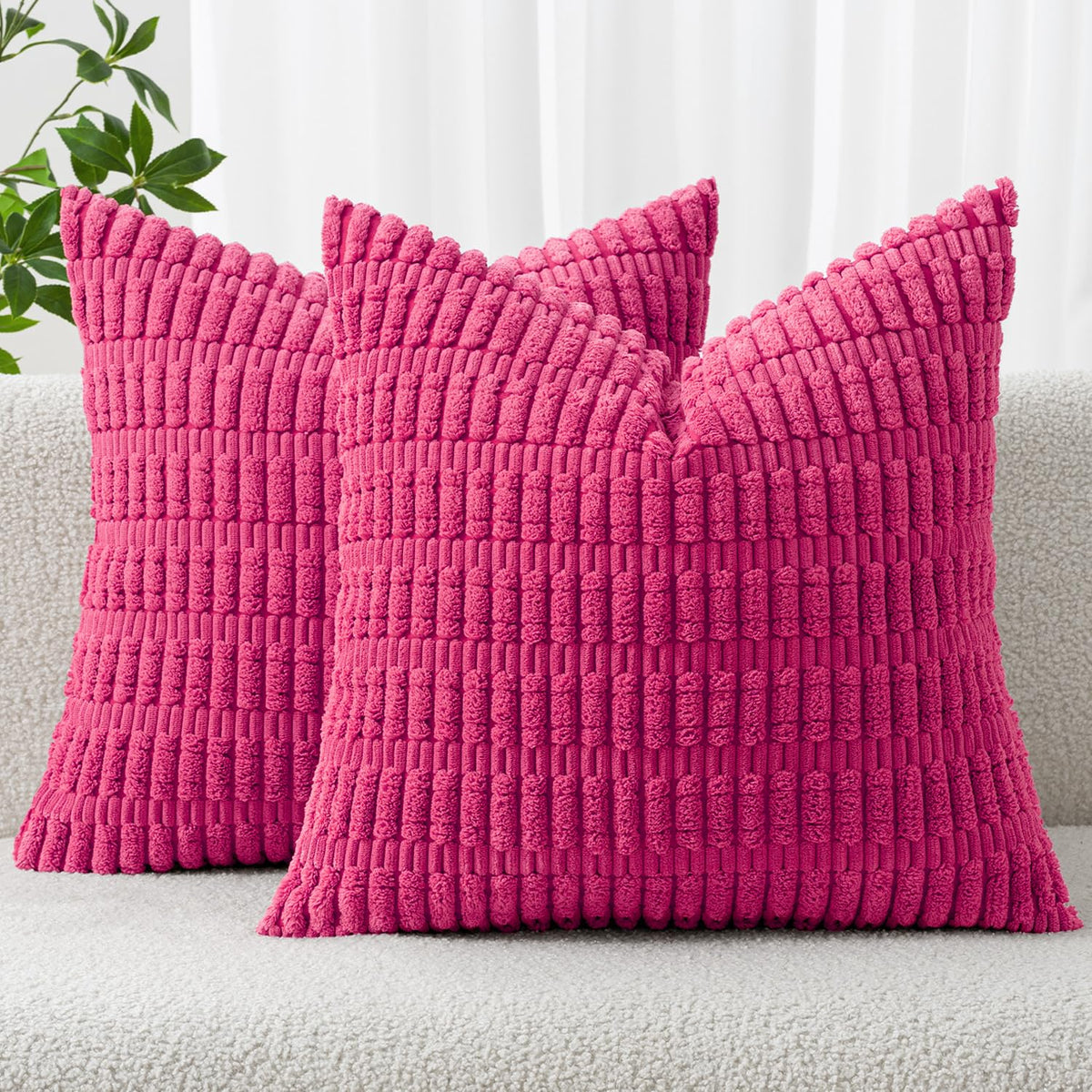 MIULEE Corduroy Decorative Throw Pillow Covers 18x18 Cream White Pack of 2 | Soft Boho Striped Pillow Covers Modern Farmhouse Home Decor For Sofa Living Room Couch Bed