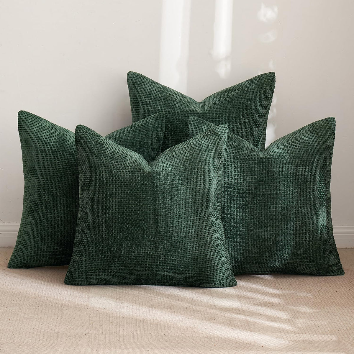MIULEE Soft Decorative Chenille Pillow Covers Blue Series 18x18 Pack of 4 | Modern Coastal Decor, Blue Gradient Set, Couch Throw Pillows, Farmhouse Boho Cushion Covers for Sofa Bed Living Room