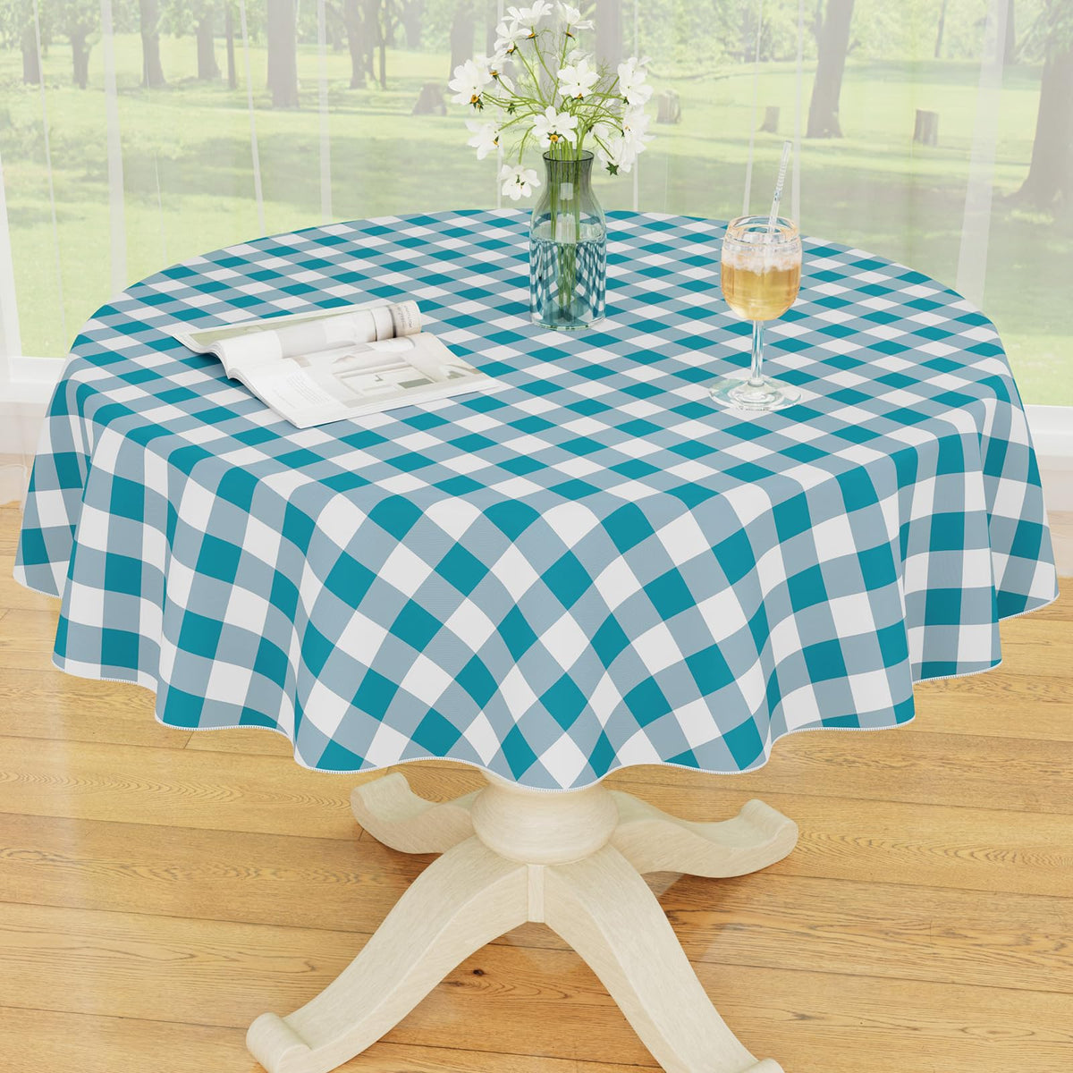 Smiry Picnic Table Cloth, Vinyl Tablecloths with Flannel Backing, 60"x84" | Waterproof Rectangle Table Cloth, Wipeable Buffalo Plaid Table Cover for Indoor and Outdoor (Khaki & White)