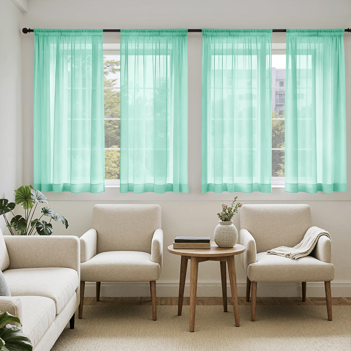 MIULEE Black Sheer Curtains 84 Inches Long 4 Panels 42 x 84 Inches | Light Filtering, Rod Pocket, Voile Drapes, Living Room, Bedroom, Window Treatments