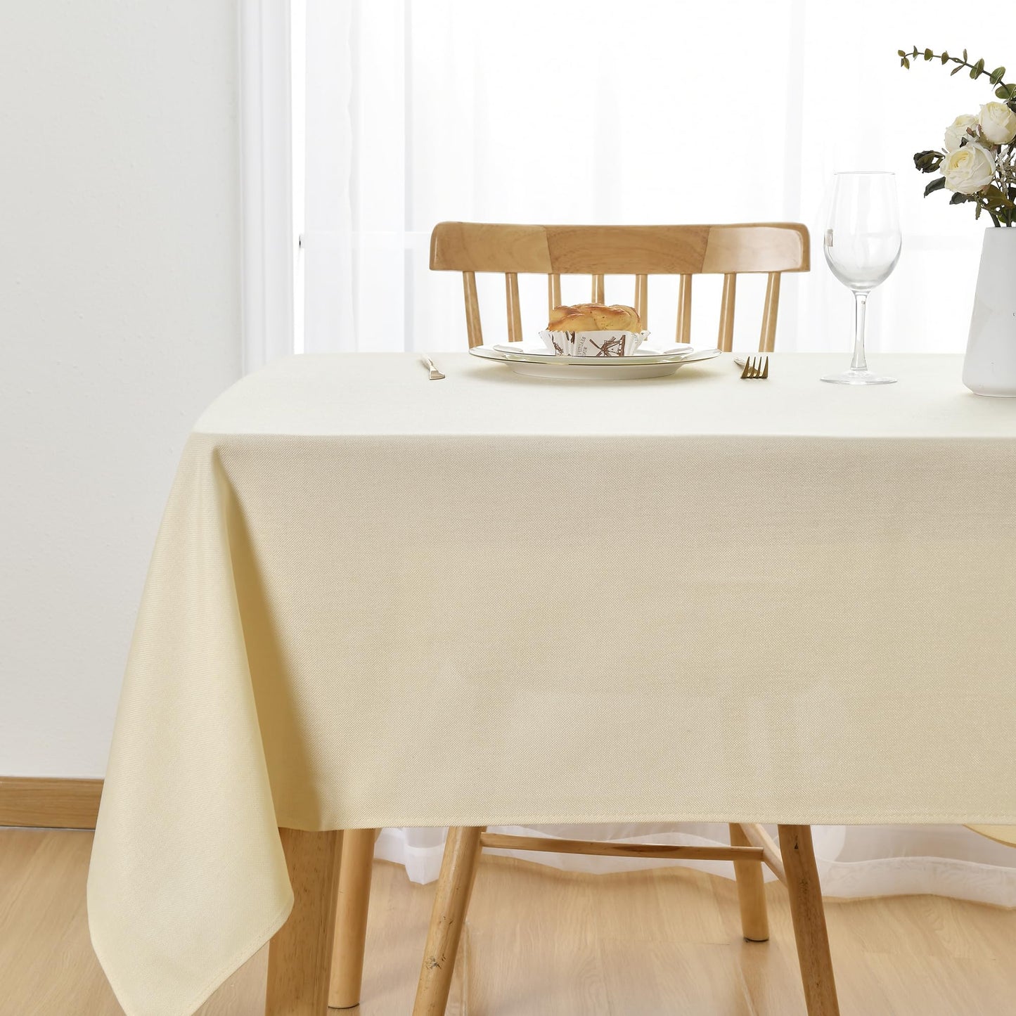 JIUZHEN Rectangle Table Cloth Faux Linen Farmhouse Tablecloth, Wrinkle and Stain Resistant Decorative Fabric Rectangular Spring Table Cover for Dining/Party/Birthday/Wedding, Beige, 54 x 80 Inch