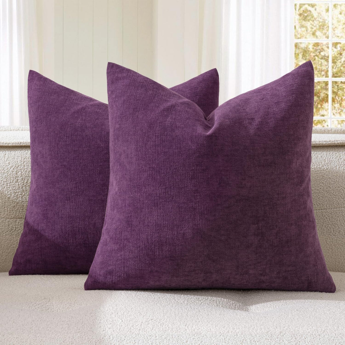 MIULEE Olive Green Chenille Couch Throw Pillow Covers, 18x18 | Set of 2, Soft Modern Farmhouse Style, Decorative Pillowcases for Sofa Living Room Bed, Home Decor