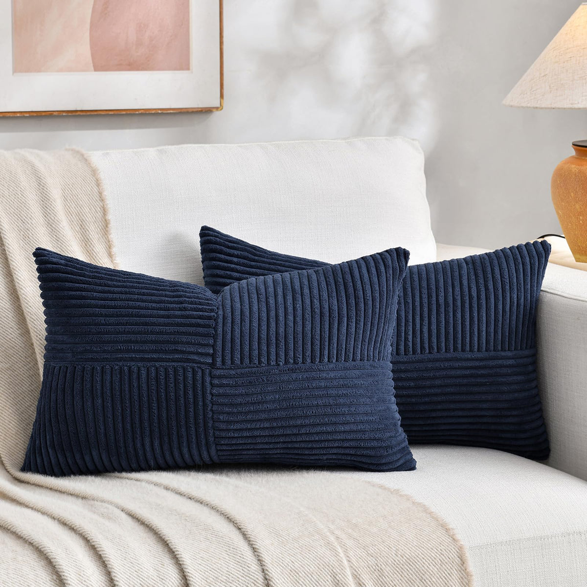Fancy Homi 2 Packs Rust Boho Decorative Throw Pillow Covers 18x18 Inch for Couch Bed Sofa, Farmhouse Fall Home Decor, Soft Corss Corduroy Patchwork Textured Terracotta Accent Cushion Case 45x45 cm