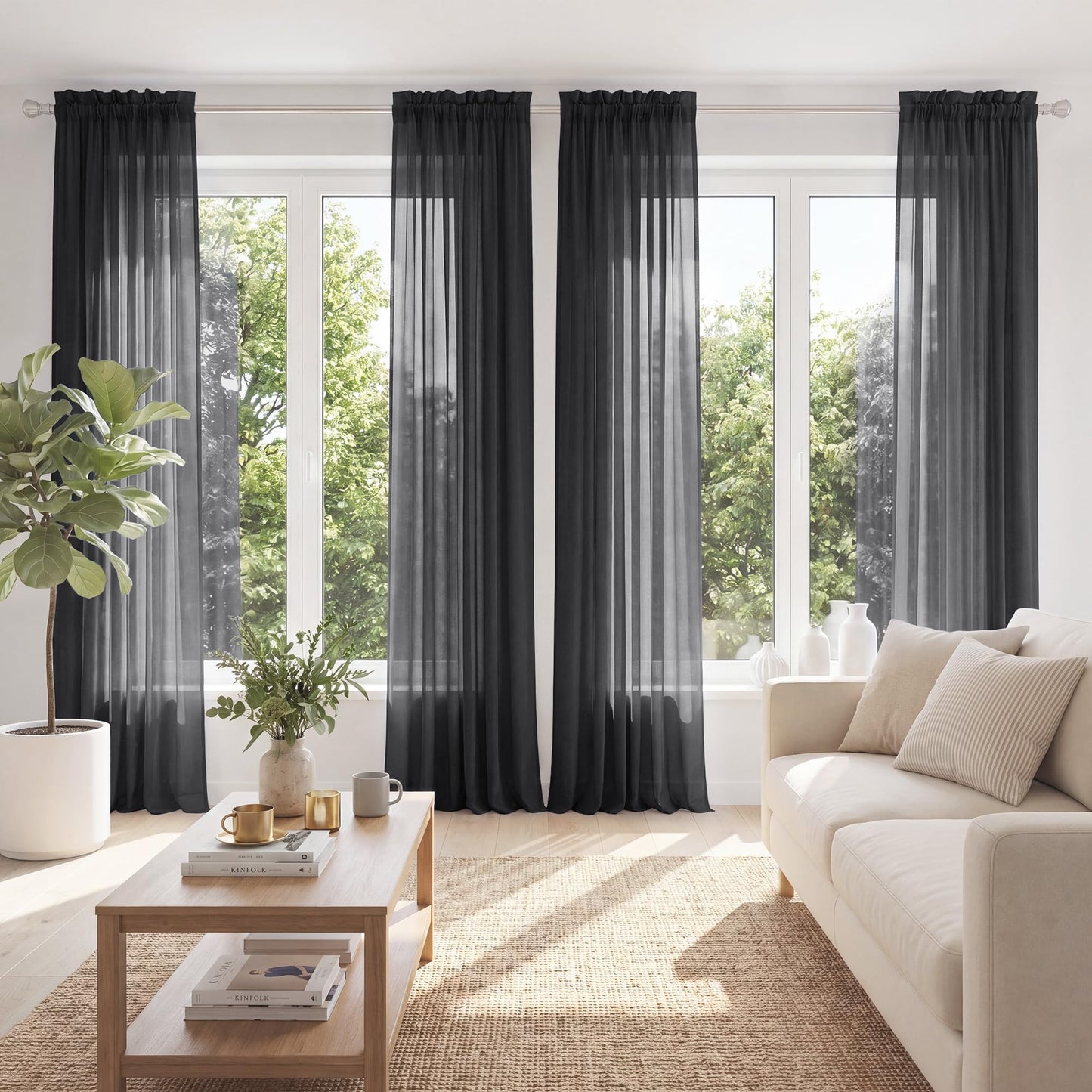 PONY DANCE 4 Panels White Sheer Curtains 96 Inches Long, W 42" x L 96" | Rod Pocket Light Filtering Voile Window Drapes for Living Room & Bedroom, Airy Soft Breathable Fabric Window Treatments