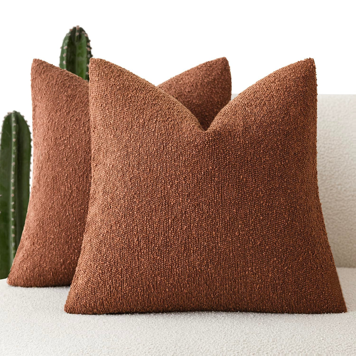 Foindtower Pack of 2, 20 x 20 Inch, Decorative Textured Boucle Throw Pillow Covers Accent Solid Pillow Cases Cozy Soft Couch Cushion Case for Chair Sofa Bedroom Living Room Home Decor, Cream White