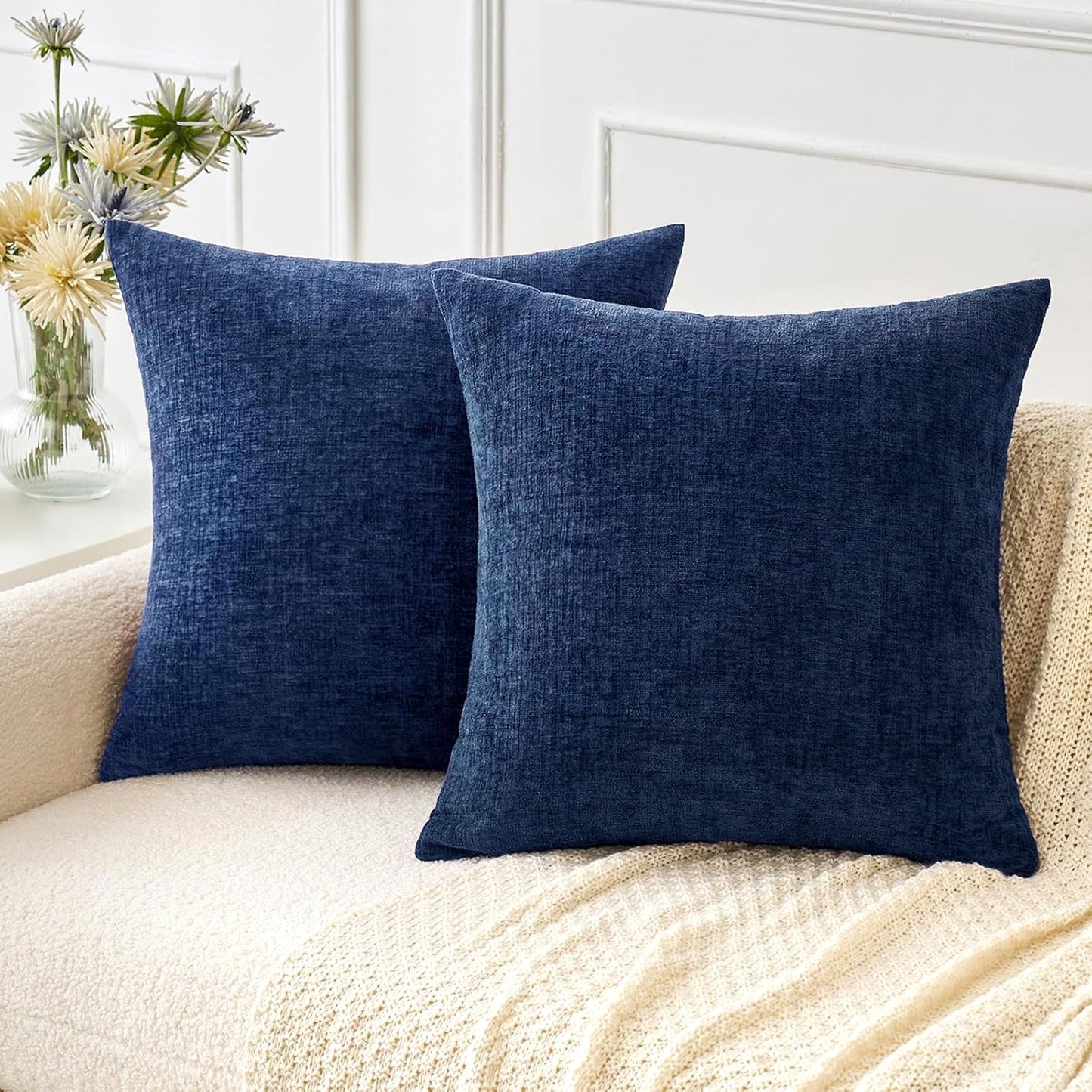 MIULEE Soft Chenille Fall Throw Pillow Covers Burnt Orange 18x18 Pack of 2 | Modern Fall Home Decor, Classic Decorative Pillows, Solid Dyed Cases, Boho Couch Cushion Covers for Sofa Bed Living Room