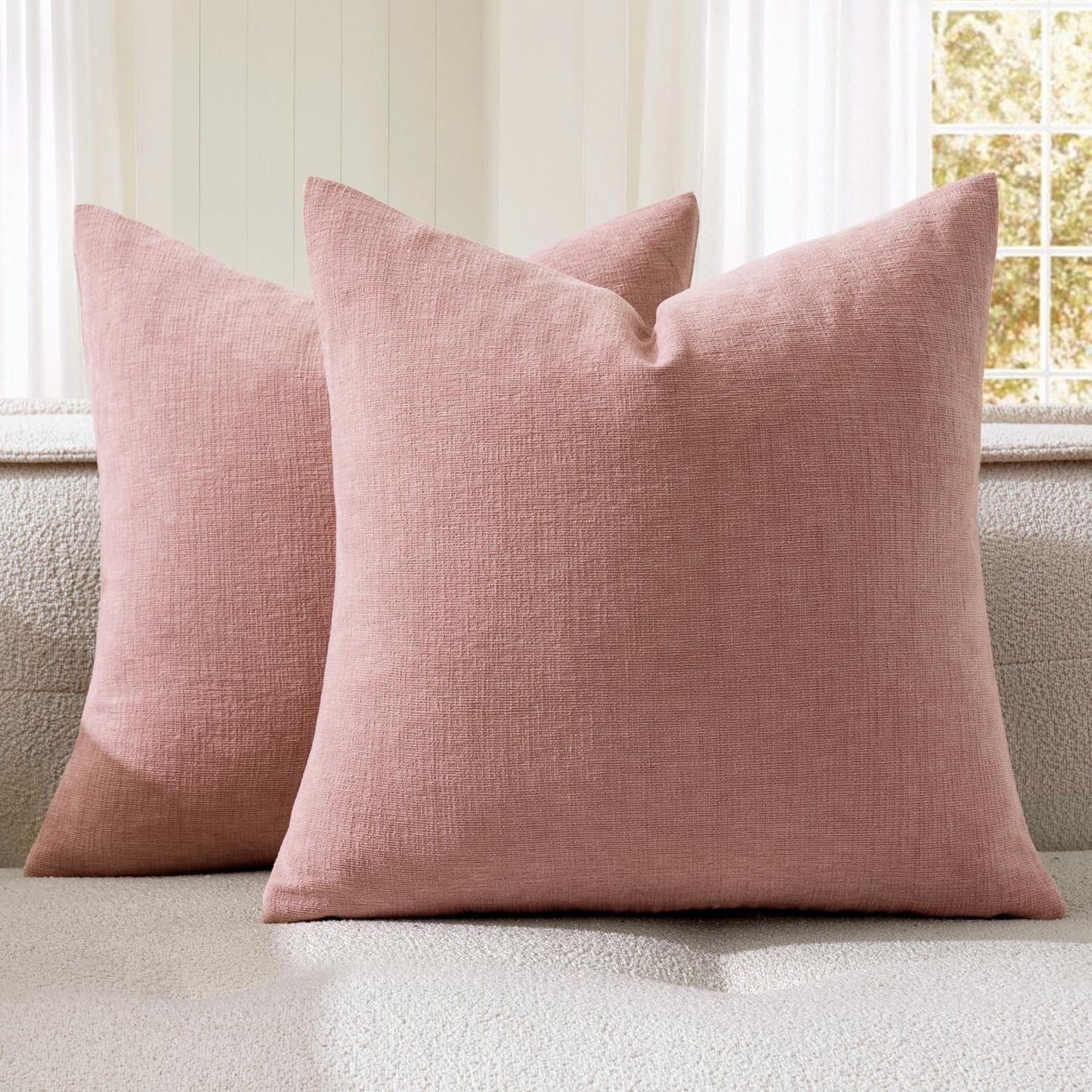 MIULEE Olive Green Chenille Couch Throw Pillow Covers, 18x18 | Set of 2, Soft Modern Farmhouse Style, Decorative Pillowcases for Sofa Living Room Bed, Home Decor