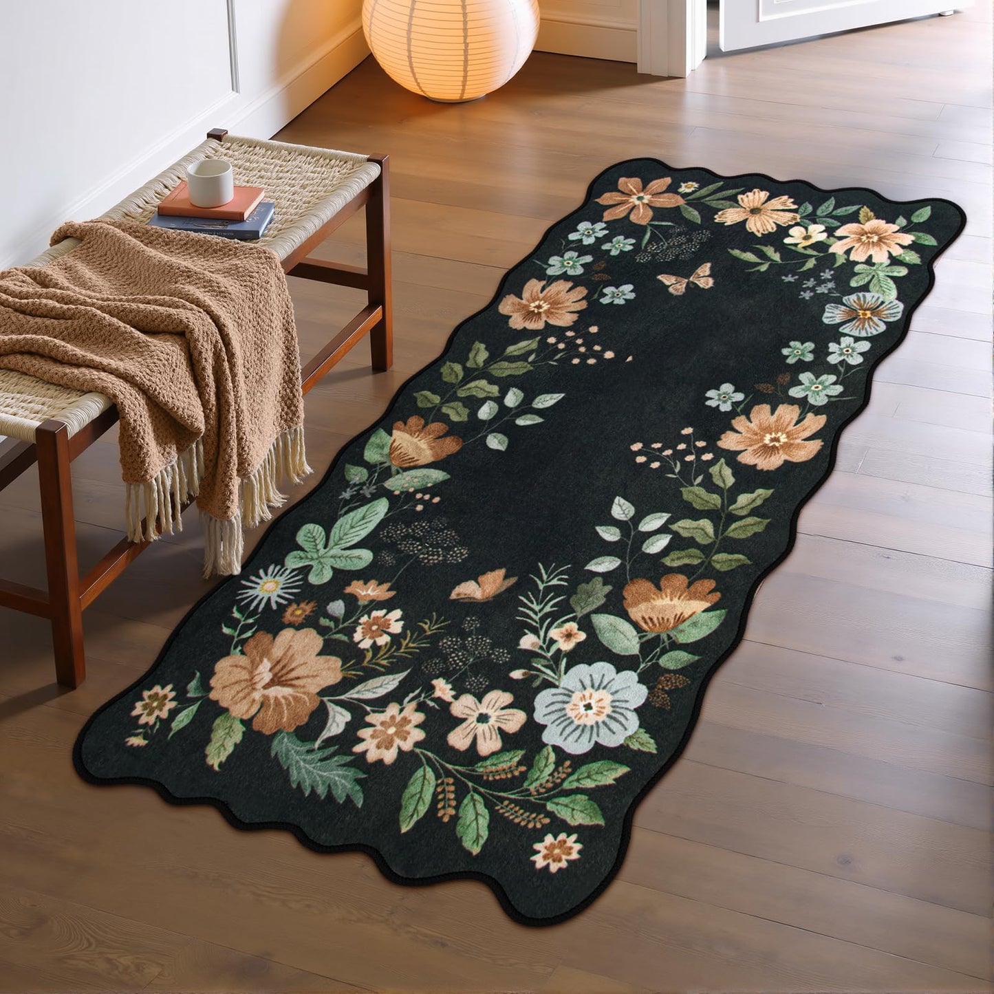Lahome Floral Washable Living Room Rug, 5x7 Area Rugs for Bedroom Soft | Dining Room Rug Ultra-Thin Non Slip Stain Resistant Boho Low-Pile Throw Carpet for Office Flore (5x7ft, Beige)