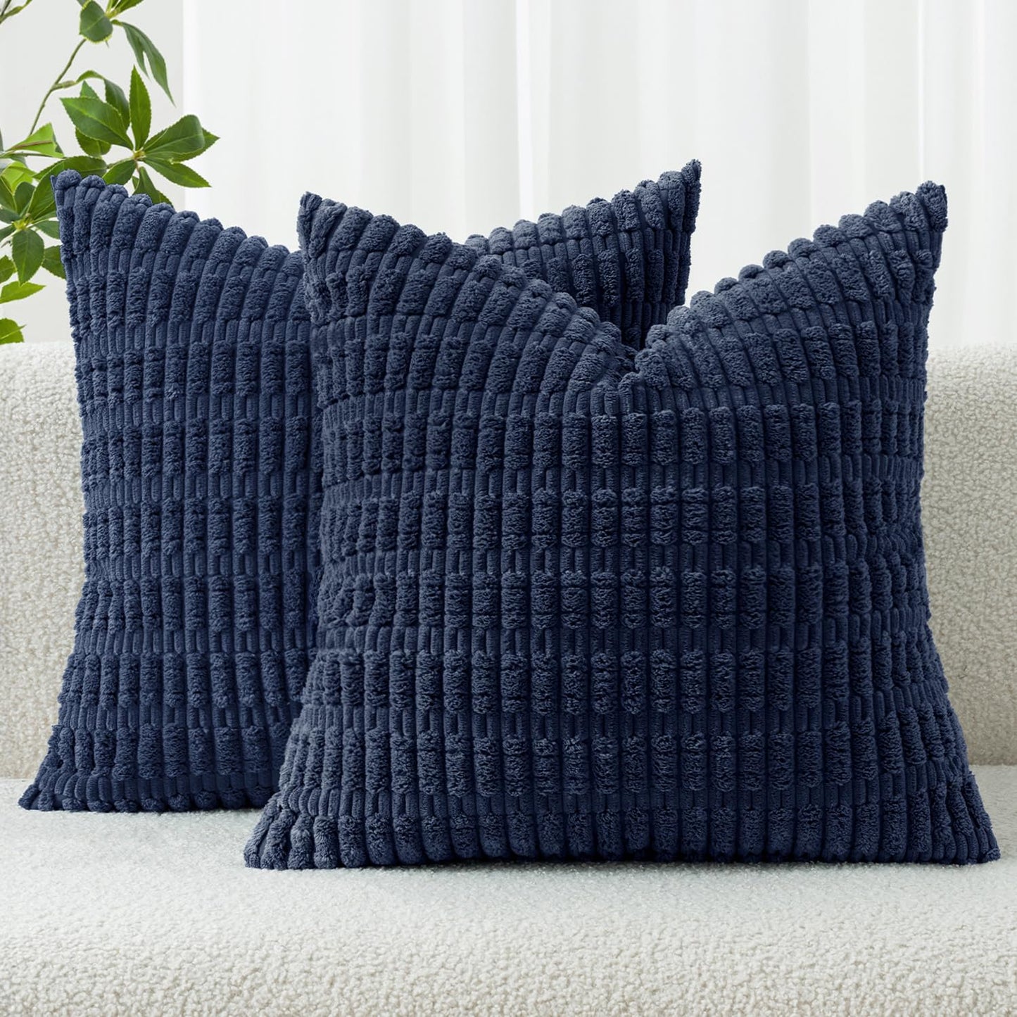 MIULEE Corduroy Decorative Throw Pillow Covers 18x18 Cream White Pack of 2 | Soft Boho Striped Pillow Covers Modern Farmhouse Home Decor For Sofa Living Room Couch Bed