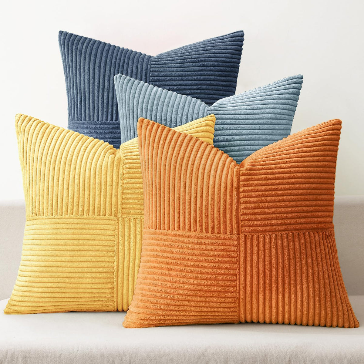 MIULEE Fall Teal Orange Decorative Throw Pillow Covers 18x18 Inch Set of 4 Boho Corduroy Striped Cushion Cases Modern Farmhouse Patchwork Pillow Cases for Couch Sofa Bedroom Home Decor