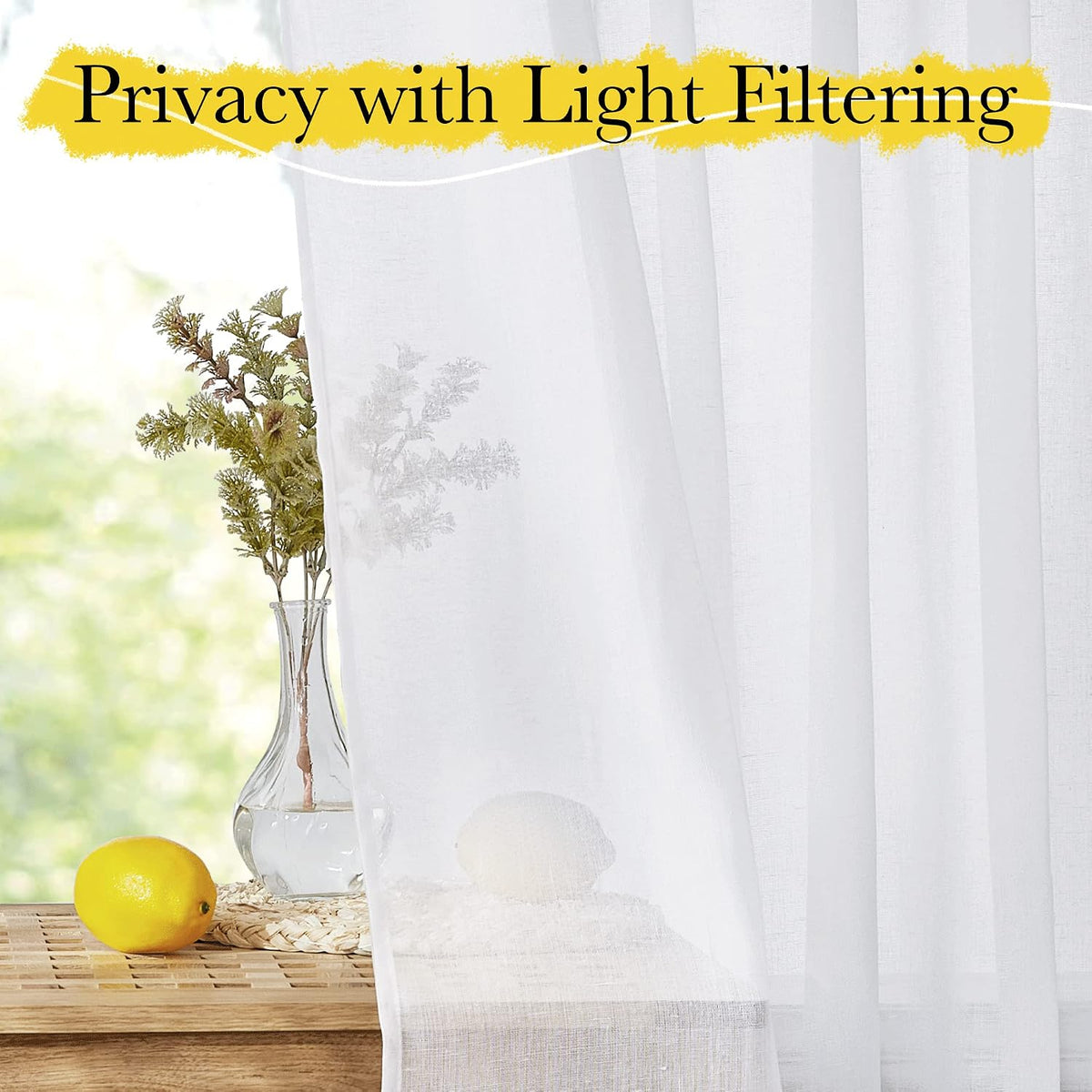 NICETOWN Semi Sheer White Curtains 84 inch Long, Rod Pocket & Back Tab Sheer Linen Curtains & Drapes Balance Privacy & Light Panels for Bedroom/Living Room, W52 x L84, 2 Panels