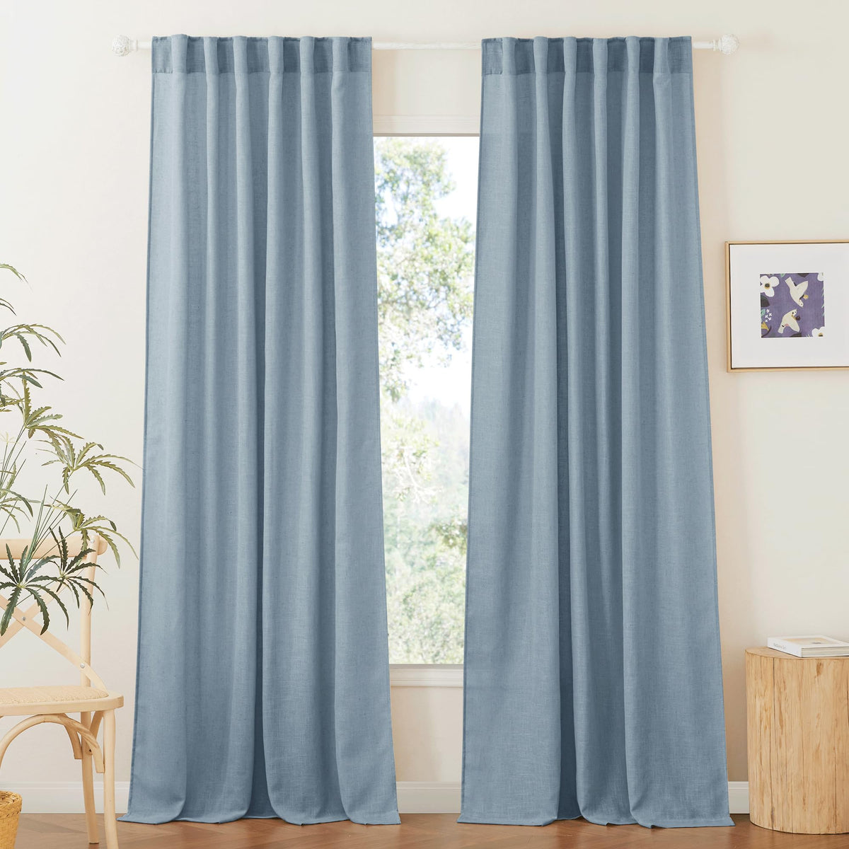 RYB HOME White Sheer Curtains for Living Room Patio Glass Door, W52 x L95 | Linen Texture, Light Filtering Privacy, Airy Translucent, Back Tab, Bedroom Office Balcony, W52 x L95, 2 Panels