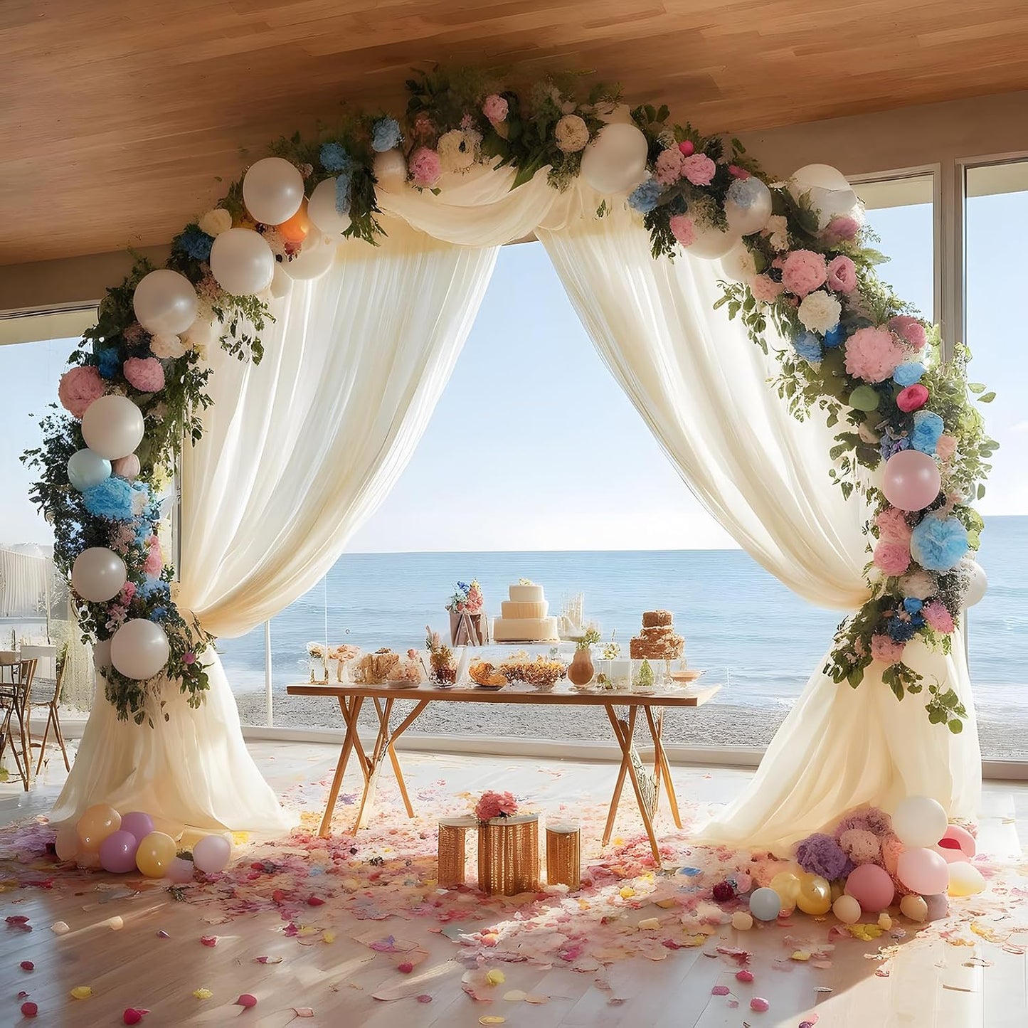 Ivory White Wedding Arch Draping Fabric Sheer Curtain Drapes | 31" x 20 ft Extra Long Shimmery Backdrop Curtains for Wedding Anniversary Party Summer Outdoor Events Drapery Photo Backgrounds