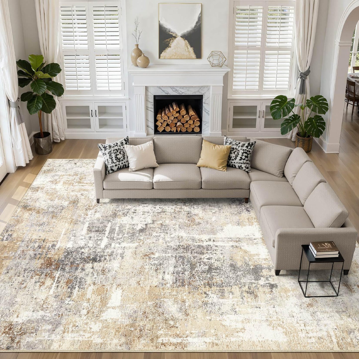 LOONGRUG Area Rug 5x7 Washable Neutral Modern Abstract Living Room Rugs | Soft Stain Resistant Non-Slip Indoor Carpet for Bedroom Nursery Playroom Dining Room Office Dorm Home