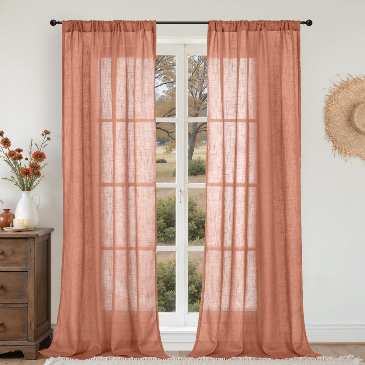 BGment Linen Sheer Curtains 84 Inches Long 2 Panels Set for Living Room | Light Filtering Drapes with Rod Pocket Lightweight Window Treatments for Bedroom, 52 X 84 Inch Length