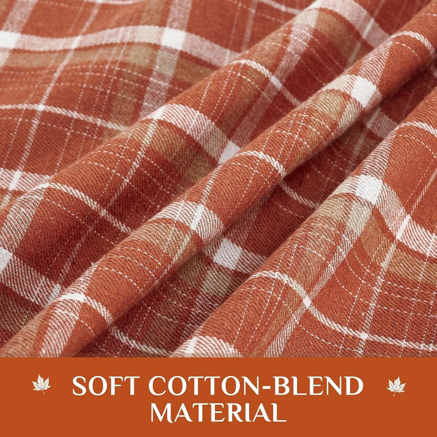 Softalker Fall Checkered Tablecloth Rectangle - Orange Buffalo Plaid Linen Cotton Gingham Thanksgiving Flannel Table Cloth, Autumn Farmhouse Table Cover for Dining Party Holiday Decor, 54 x 80 Inch