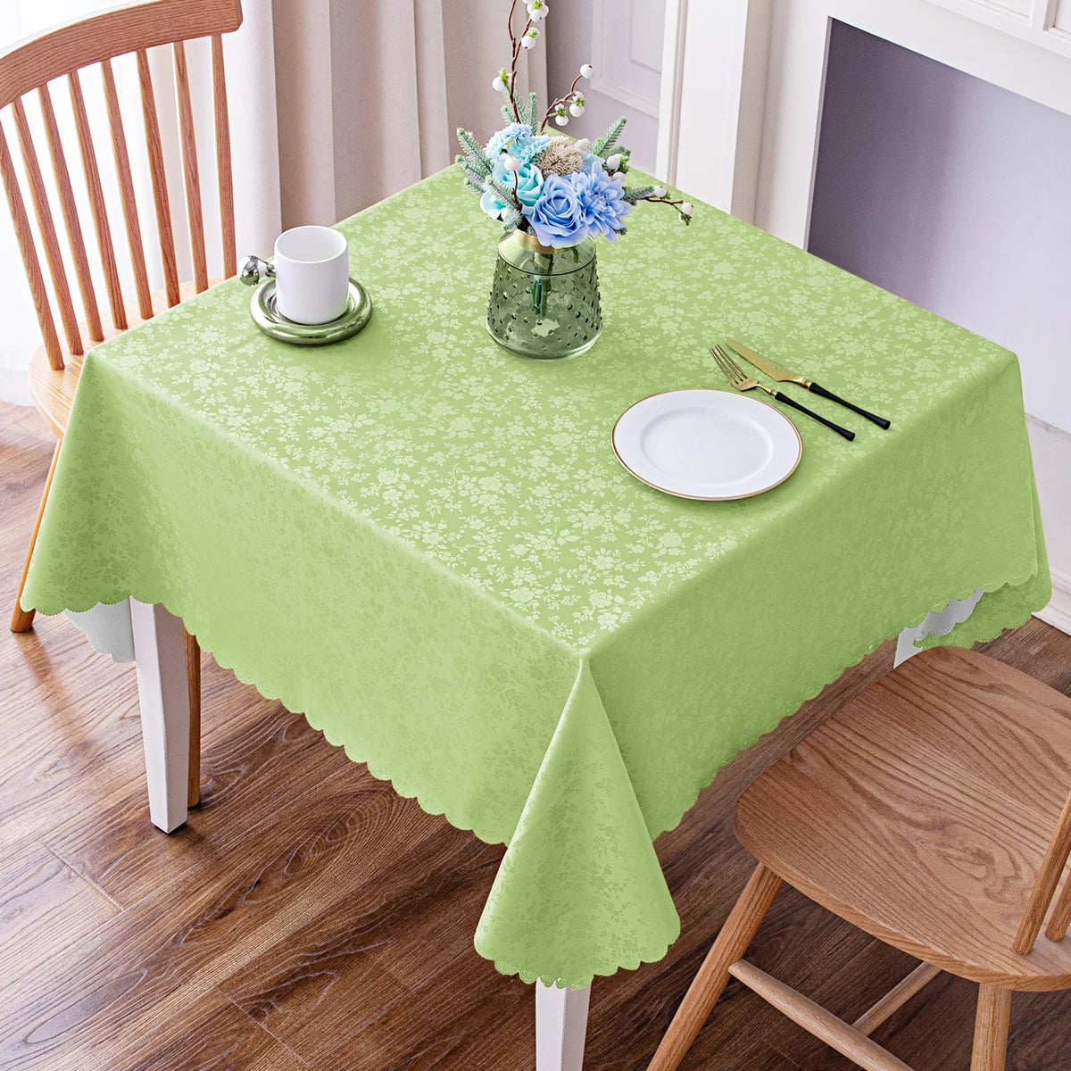 Smiry Rectangle Waterproof Heavy Duty Vinyl Tablecloths, 60 x 84 Inch | Wipeable Washable Floral Embossed Table Cover for Kitchen and Dining Room, Indoor & Outdoor Use, Beige