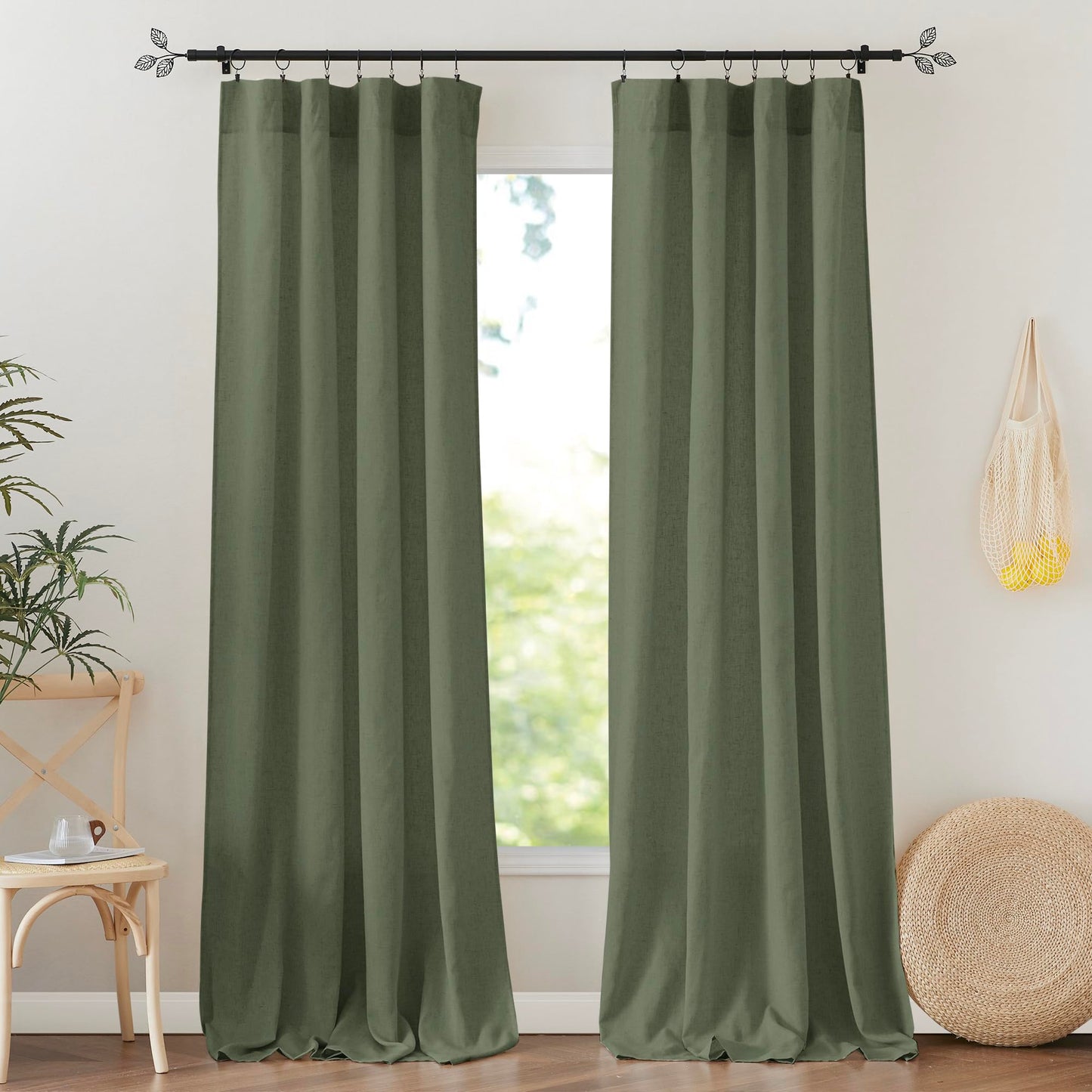 RYB HOME White Semi Sheer Curtains 84 inches Long for Living Room | Half Privacy, Linen Textured, Sheer Light Filtering, Vertical Window Drapes, for Bedroom Dining, White, W52 x L84, 2 Panels