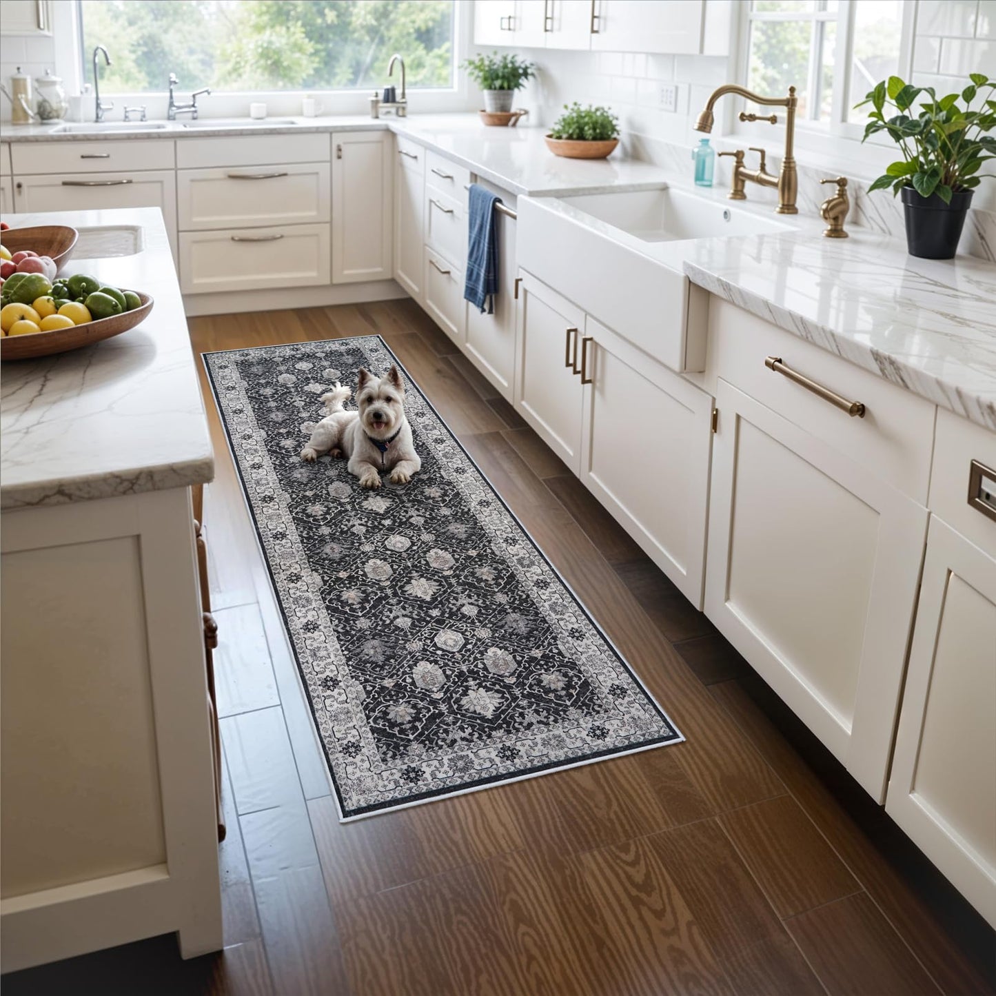 2x6 Hallway Washable Runner Rug : Vintage Soft Kitchen Laundry Runner with Non Slip Backing Farmhouse Entryway Living Room Floor Mat Stain Resistant Carpet for Bedroom Bathroom Distressed Beside Rug