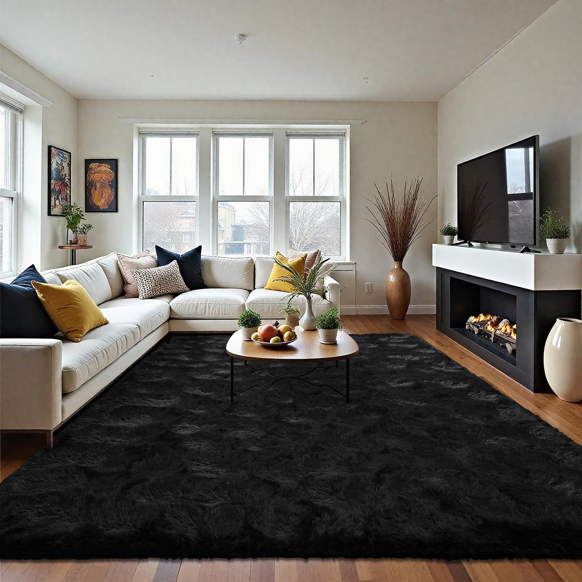 LOCHAS Area Rugs Fluffy Living Room Carpets for Kids Bedroom 6x9, Cream | Ultra Soft Indoor Modern Shaggy Rug for Dorm Nursery Boys Girls Home Decor