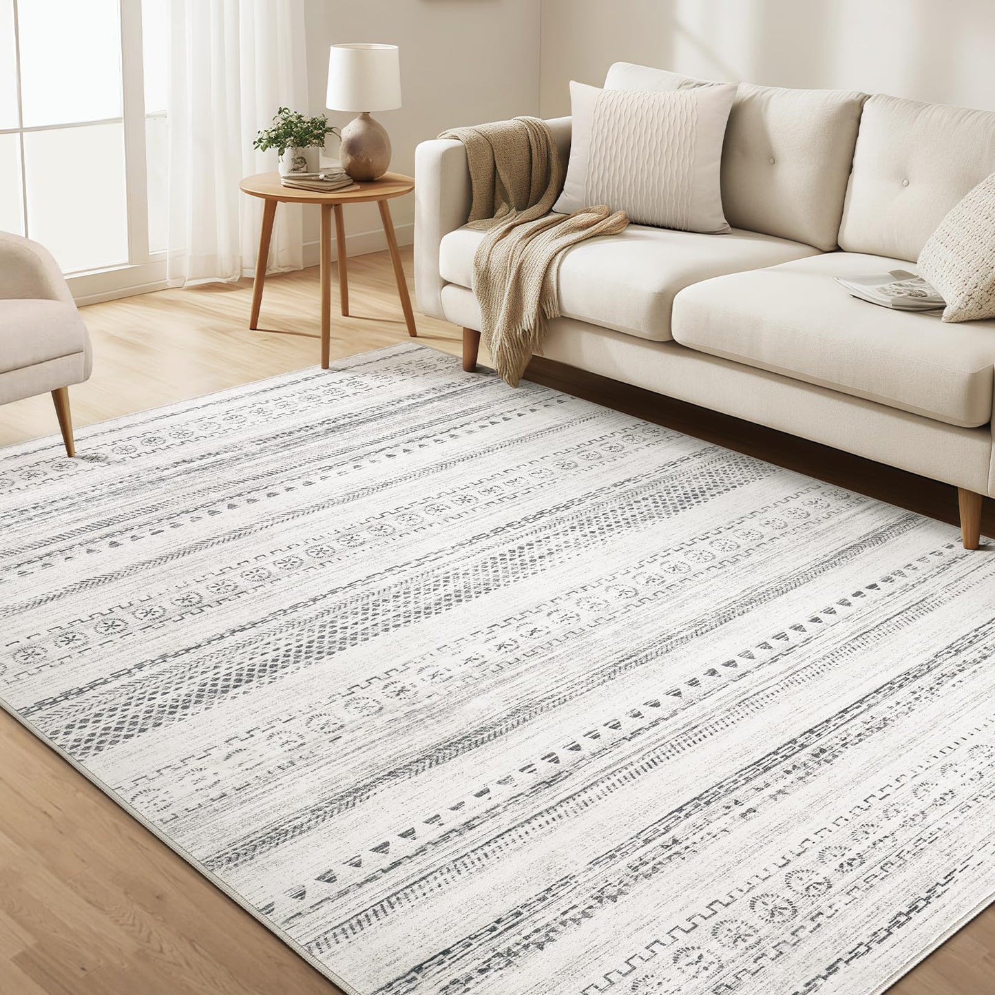 kakania 9x12 Washable Area Rug: Non Slip Soft Thin Carpet, Boho Geometric Modern Decor, Easy Clean Indoor Floor Large Rugs for Living Room Bedroom Kids Dorm Office Dining - Brown
