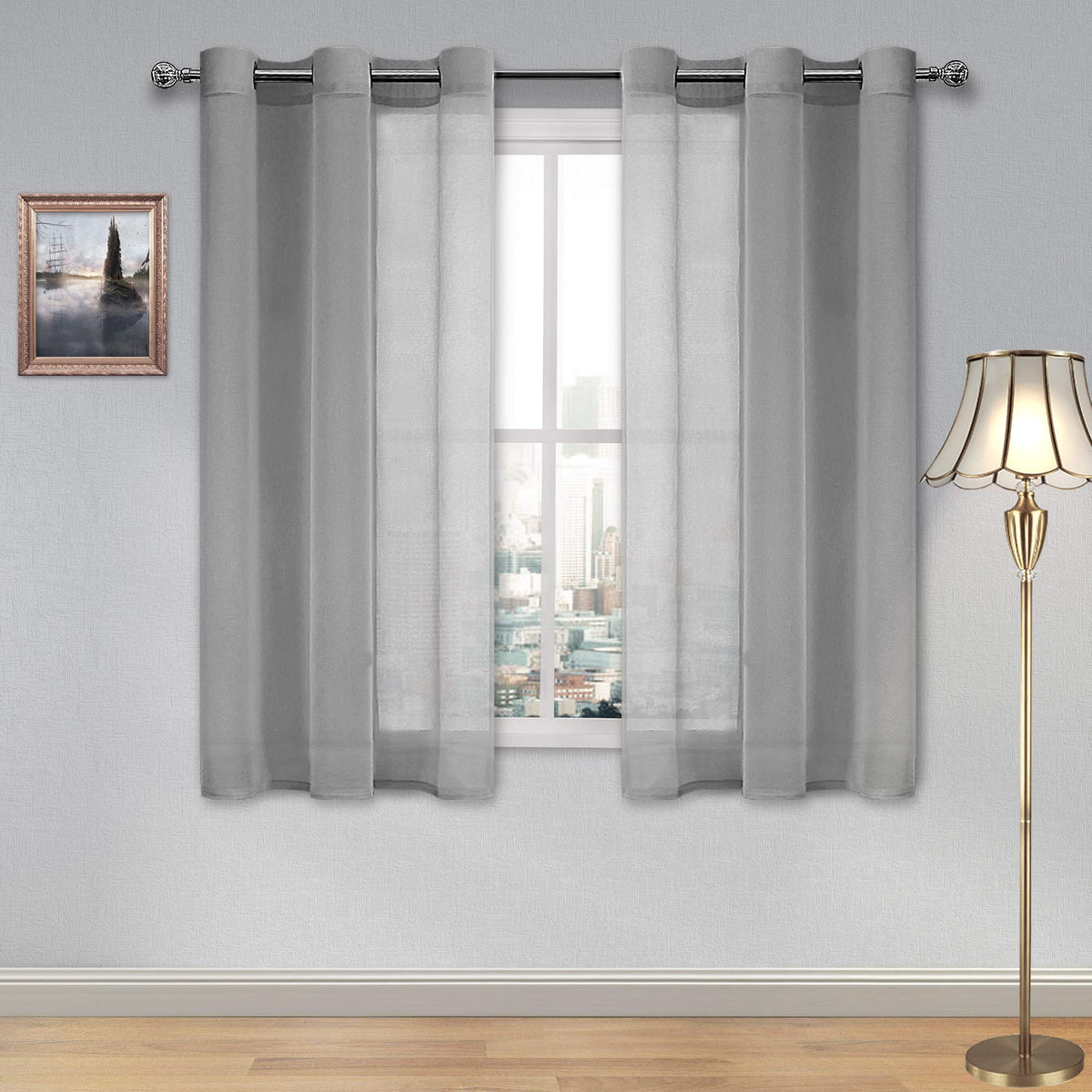 DWCN White Sheer Curtains Linen Look Semi Transparent Voile Grommet White Curtains for Living Dining Room Drapes 52 x 84 Inch Long, Set of 2 Panels