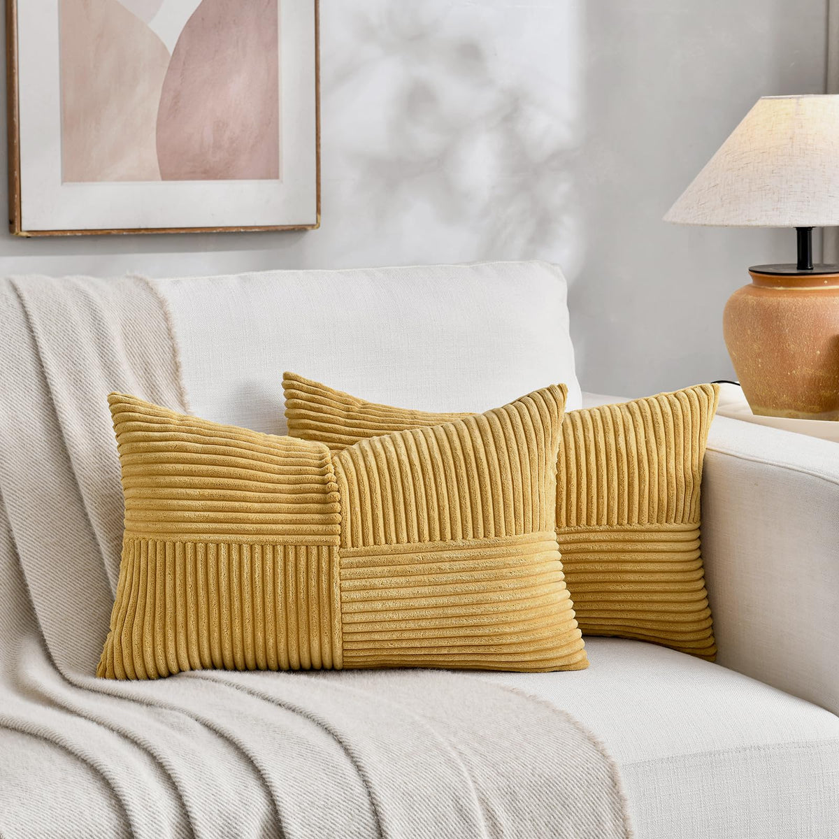 Fancy Homi 2 Packs Rust Boho Decorative Throw Pillow Covers 18x18 Inch for Couch Bed Sofa, Farmhouse Fall Home Decor, Soft Corss Corduroy Patchwork Textured Terracotta Accent Cushion Case 45x45 cm