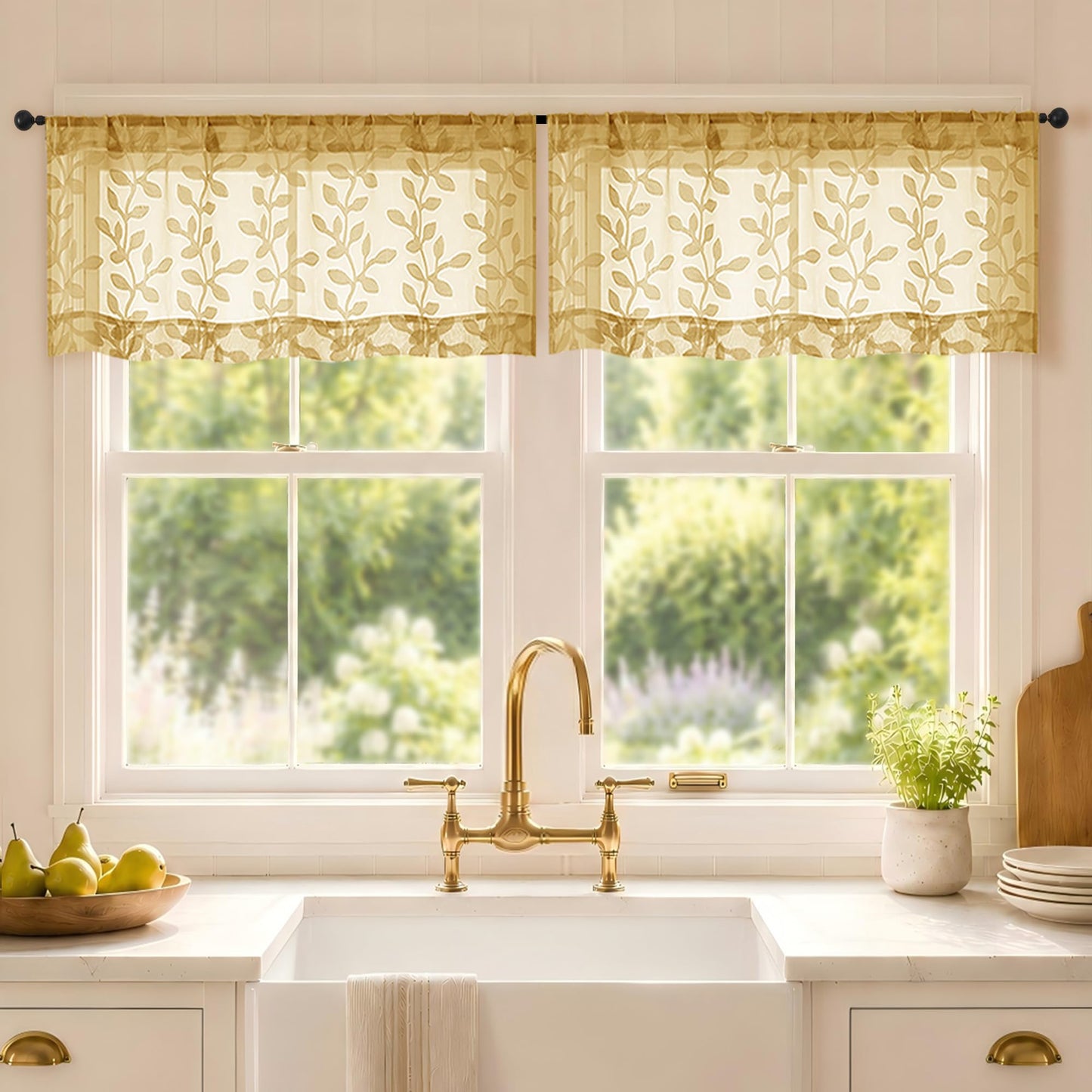 White Sheer Curtains 84 Inches Long - Light Filtering Leaf Jacquard Textured Semi Sheer Curtains, Rod Pocket Drapes for Living Room Bedroom 2 Panels Set, 2x37Wx84L Inches