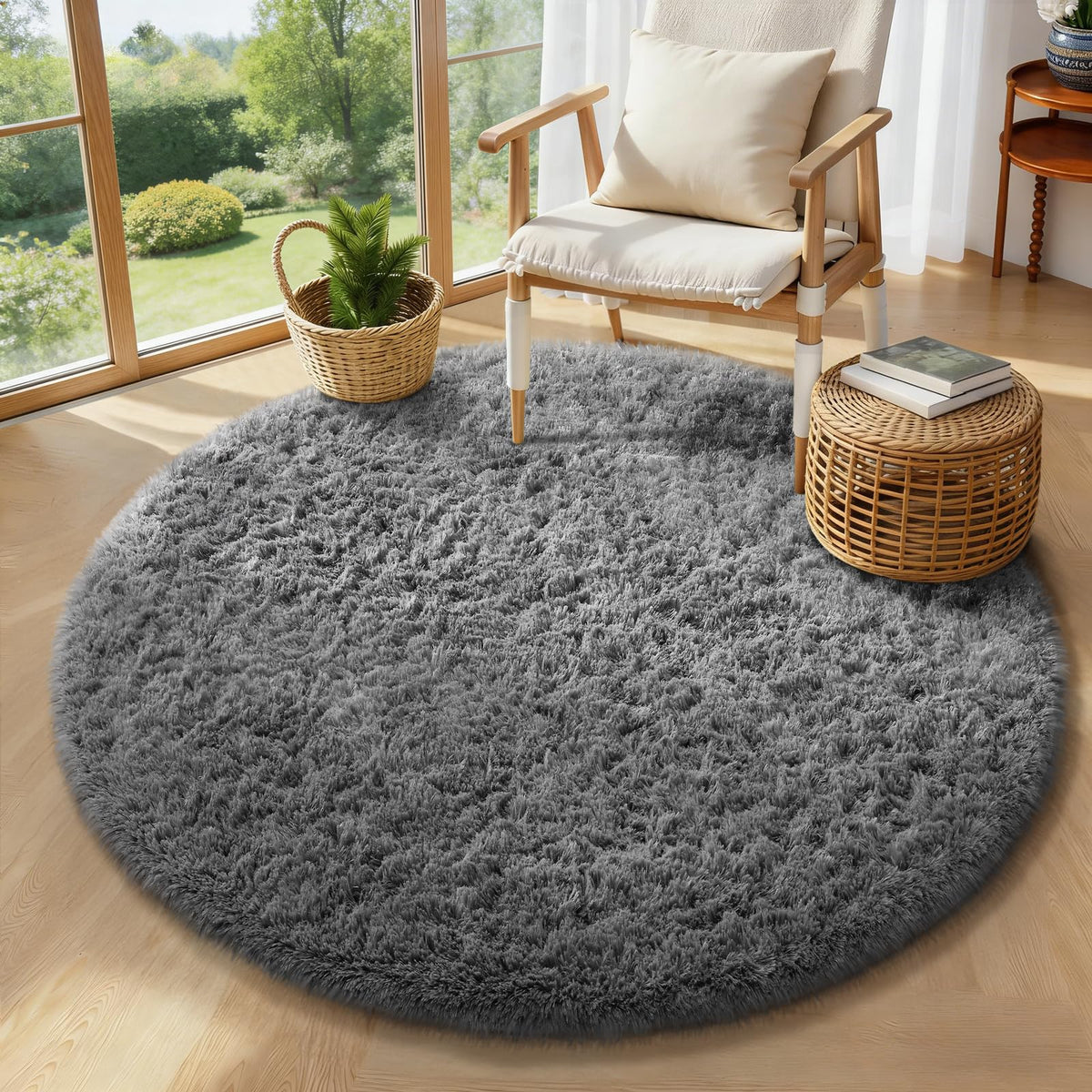 Ophanie 8x10 Area Rugs for Living Room, Washable Non-Slip Fluffy Soft Large Shag Bedroom Carpet, Ivory Big Indoor Nursery Rug, Carpets for Boy and Girls Room Dorm Decor with Over 99 pcs Pile fibers