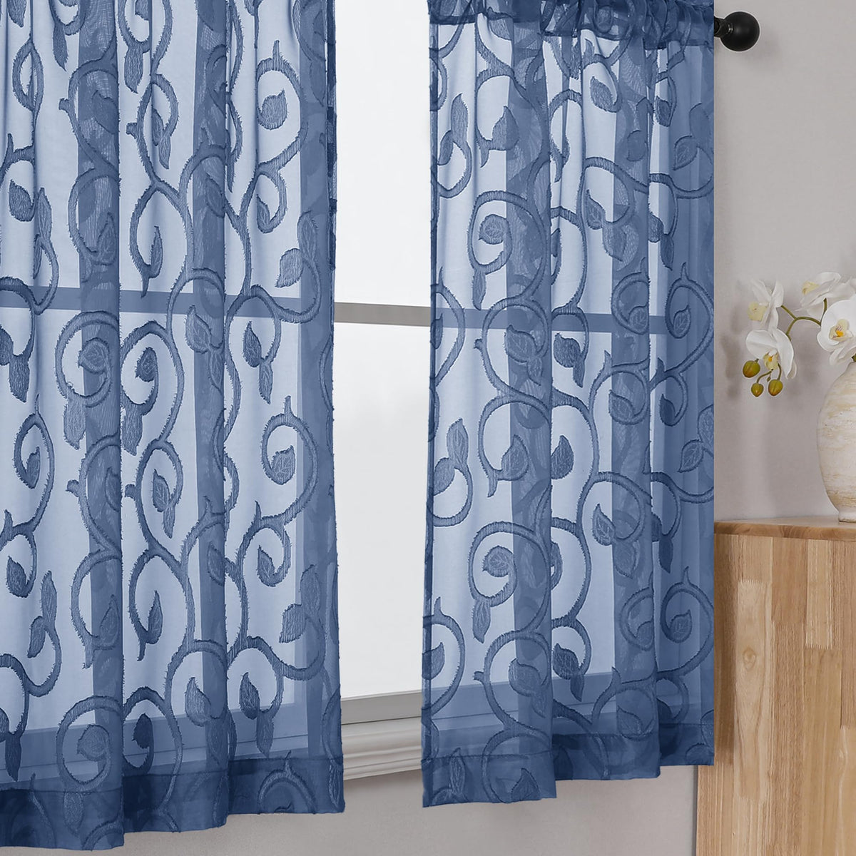 Furman Ivory Sheer Curtains 84 inches Long for Bedroom Living Room 2 Panels Set, Jacquard Clip Light Filtering Semi Sheer Curtain Rod Pocket Window Drapes, 2 Pcs Each 40 W 84 L