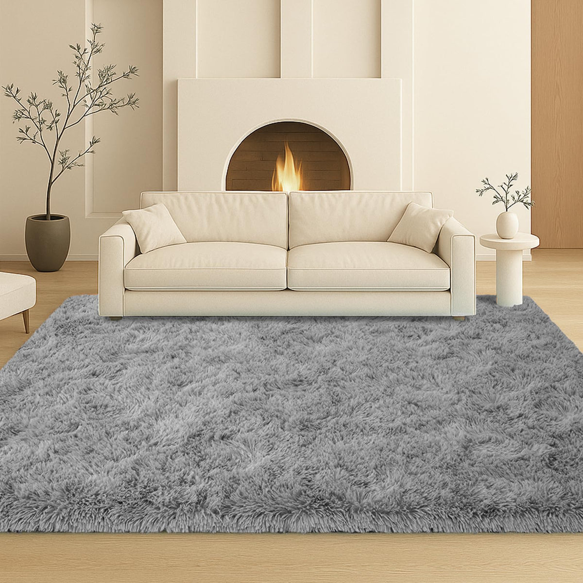 8x10 Cream Fluffy Shag Area Rug, Non-Slip Soft Carpet for Home | Soft Plush Rug With Durable Non-Slip Backing. Ideal for Living Room, Bedroom, Kids Room. Thick, Cozy, Modern Design.