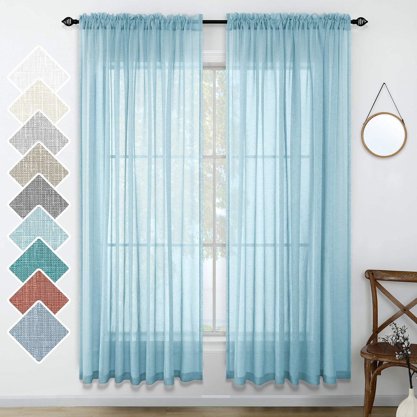 KOUFALL White Sheer Curtains 84 Inches Long 2 Panels,Gauze Cheese Cloth Linen Look Rod Pocket Flowy See Through Curtains for Living Room Bedroom