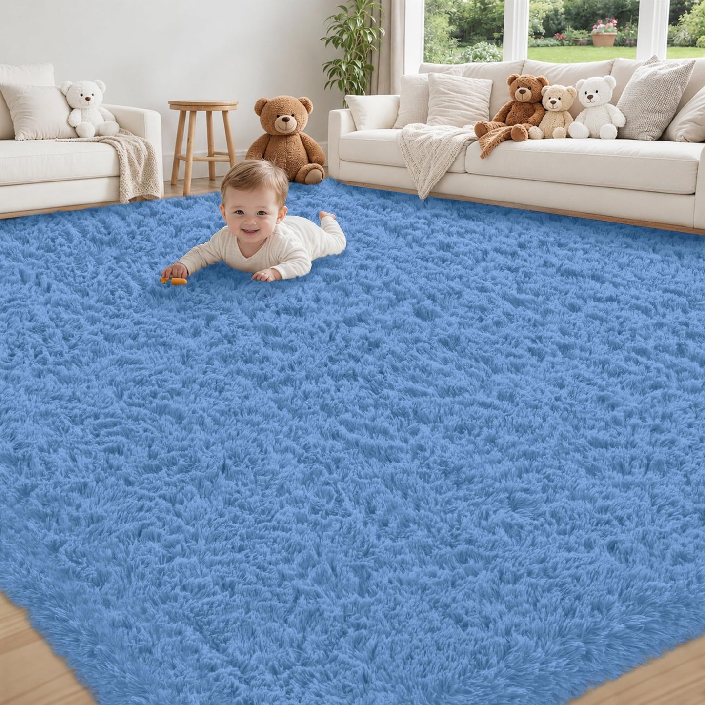 8x10 Area Rug for Living Room,Black Fluffy Shag Non-Slip Bedroom Rugs | Ultra Soft Large Fuzzy Plush Indoor Carpet，Washable Rugs for Bedroom Kids Nursery Office Dorm Modern Decor