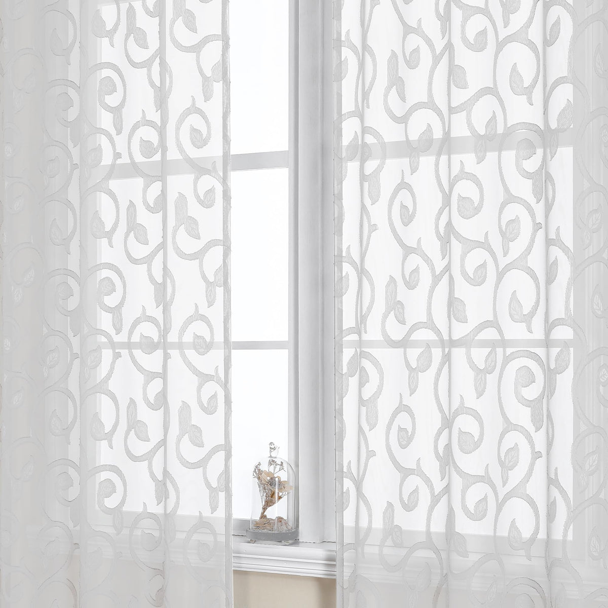 Furman Ivory Sheer Curtains 84 inches Long for Bedroom Living Room 2 Panels Set, Jacquard Clip Light Filtering Semi Sheer Curtain Rod Pocket Window Drapes, 2 Pcs Each 40 W 84 L