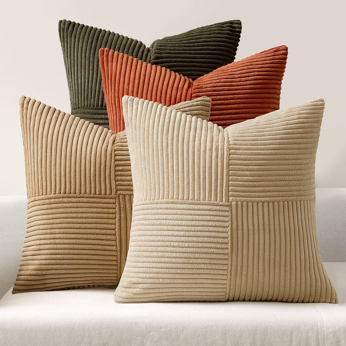 MIULEE Fall Teal Orange Decorative Throw Pillow Covers 18x18 Inch Set of 4 Boho Corduroy Striped Cushion Cases Modern Farmhouse Patchwork Pillow Cases for Couch Sofa Bedroom Home Decor
