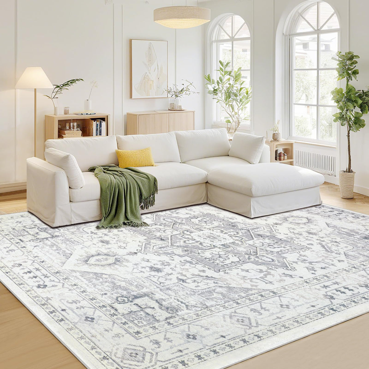 Washable Rugs 8x10 Area Rugs for Living Room,Bedroom,Dining Room Carpet | Ultra Soft Faux Wool,Kids & Pet Friendly,Machine Washable,Non-Slip & Non-Shedding,Large Vintage Low Pile Rug for Home Office
