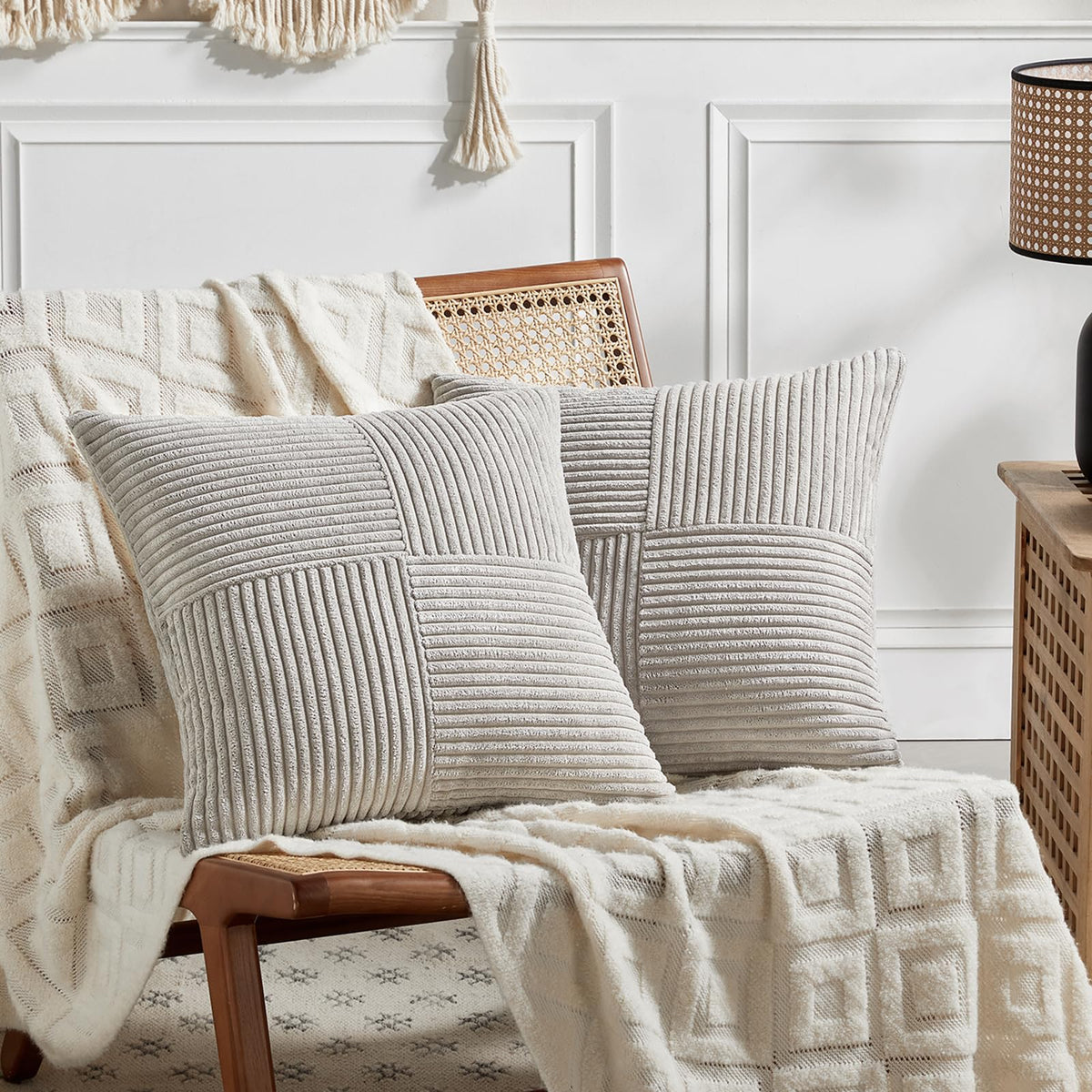 Fancy Homi 2 Packs Rust Boho Decorative Throw Pillow Covers 18x18 Inch for Couch Bed Sofa, Farmhouse Fall Home Decor, Soft Corss Corduroy Patchwork Textured Terracotta Accent Cushion Case 45x45 cm