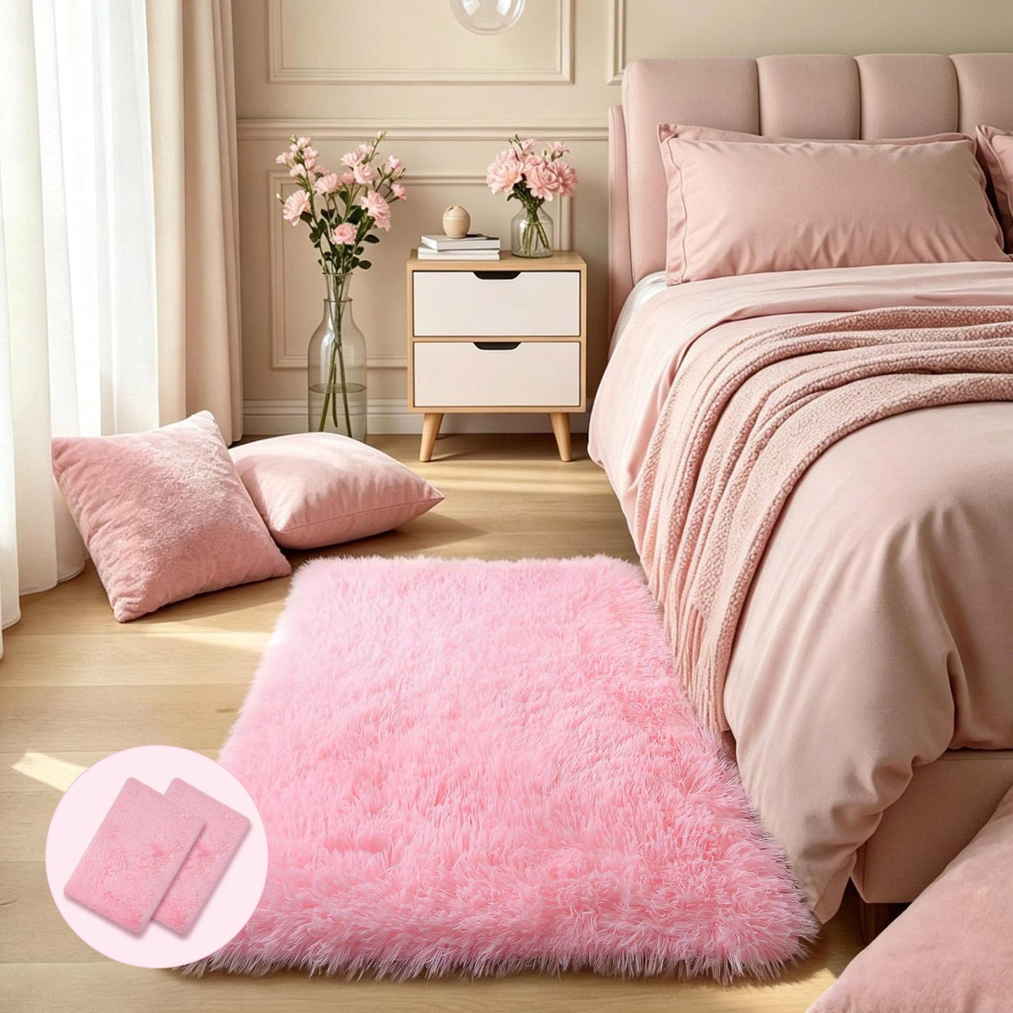 Pink Fluffy 4x6 Area Rugs for Bedroom Girls, Plush Washable Carpet | Area Rug for Kids Room, Nursery, Dorm Room, Non Slip Shaggy Floor Carpet
