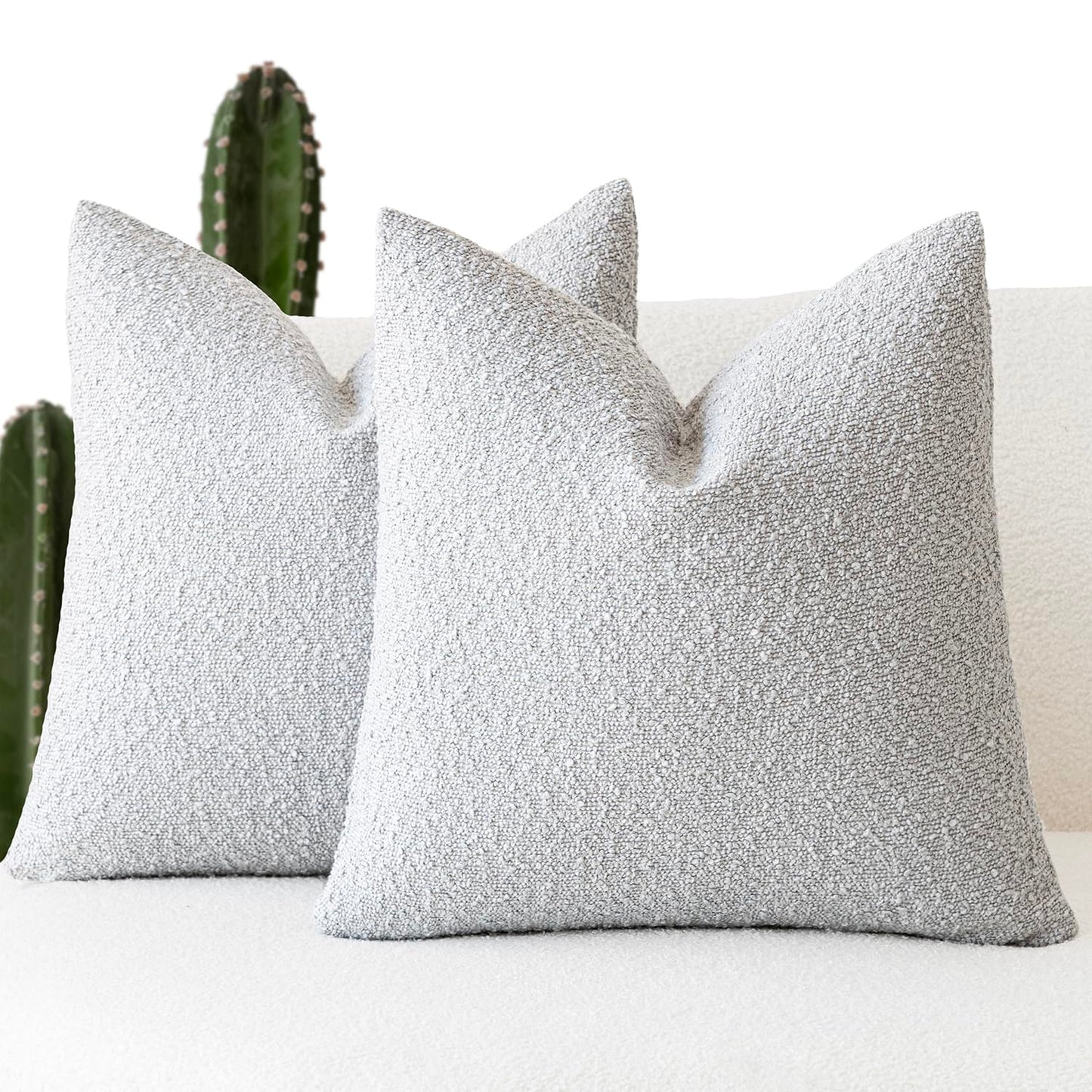 Foindtower Pack of 2, 20 x 20 Inch, Decorative Textured Boucle Throw Pillow Covers Accent Solid Pillow Cases Cozy Soft Couch Cushion Case for Chair Sofa Bedroom Living Room Home Decor, Cream White