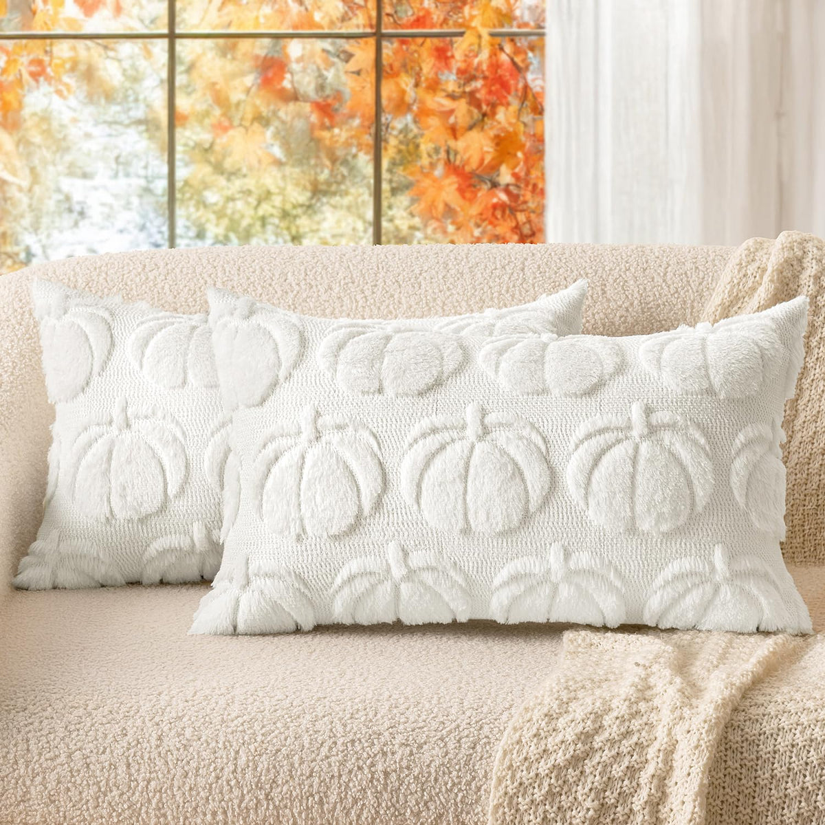 MIULEE Fall Pillow Covers Pumpkin Fall Decor 18x18 Dark Rust | Set of 2 Fall Decorations for Home, Plush Faux Fur Farmhouse Accent Pillowcases, Porch Sofa Couch Cushion Bed Livingroom