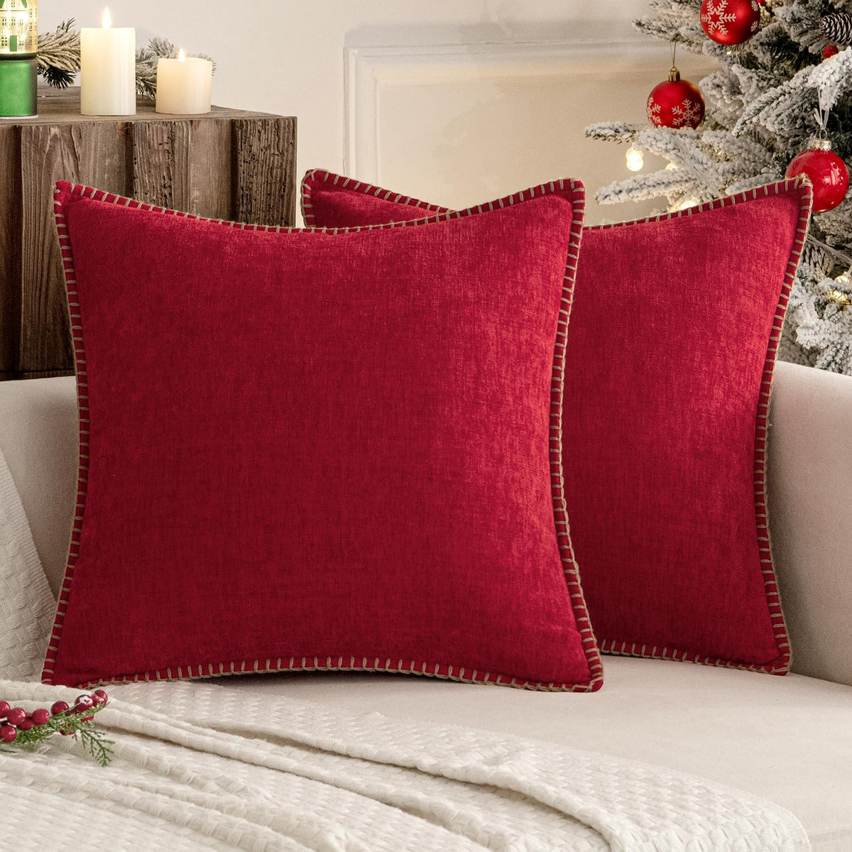 MIULEE Decorative Couch Throw Pillow Covers 18x18 Inch Sage Green 2 Pack | Farmhouse Pillow Covers with Stitched Edge, Soft Chenille Cushion Cases, for Sofa Bed Living Room Home Decor