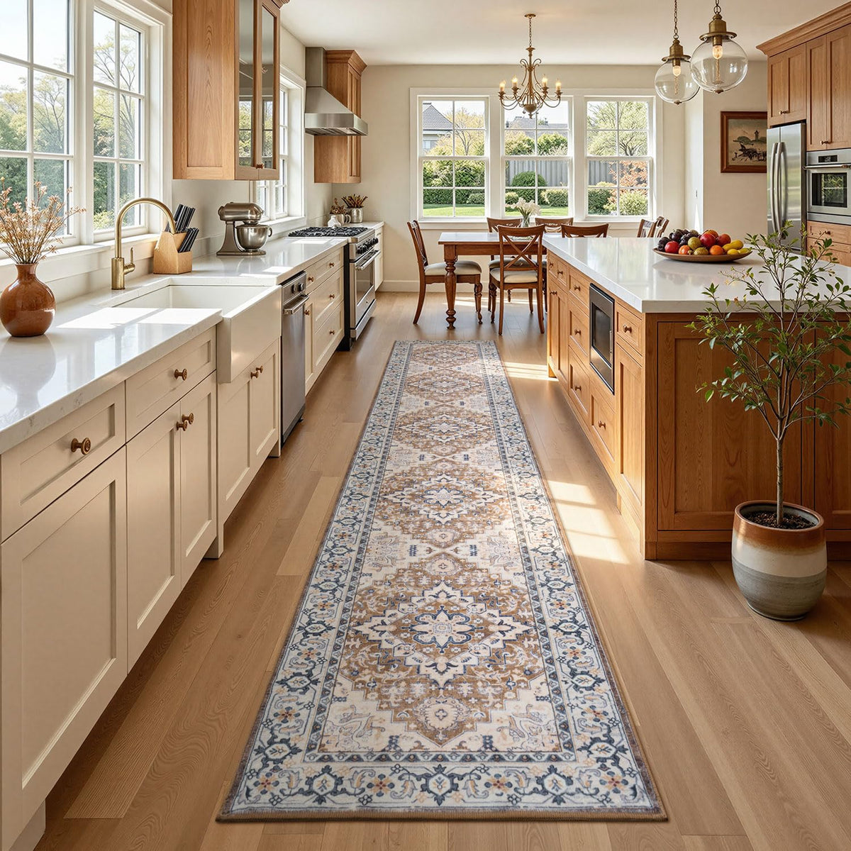 Lofus 5x7 Area Rugs for Living Room Bedroom, Soft Boho Carpet Floral Brown | High-Power Vacuuming, Non-Slip, Low Pile, Stain & Water Repellent, Soft, Skin-Friendly, for Kitchen Entryway Office
